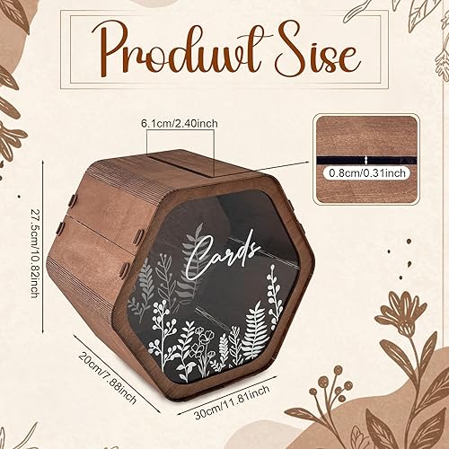 Miniatura 9 de OurWarm Caja de tarjetas de boda plateada con cerradura, soporte de madera para tarjetas de regalo con ventana transparente y diseño de cadena de