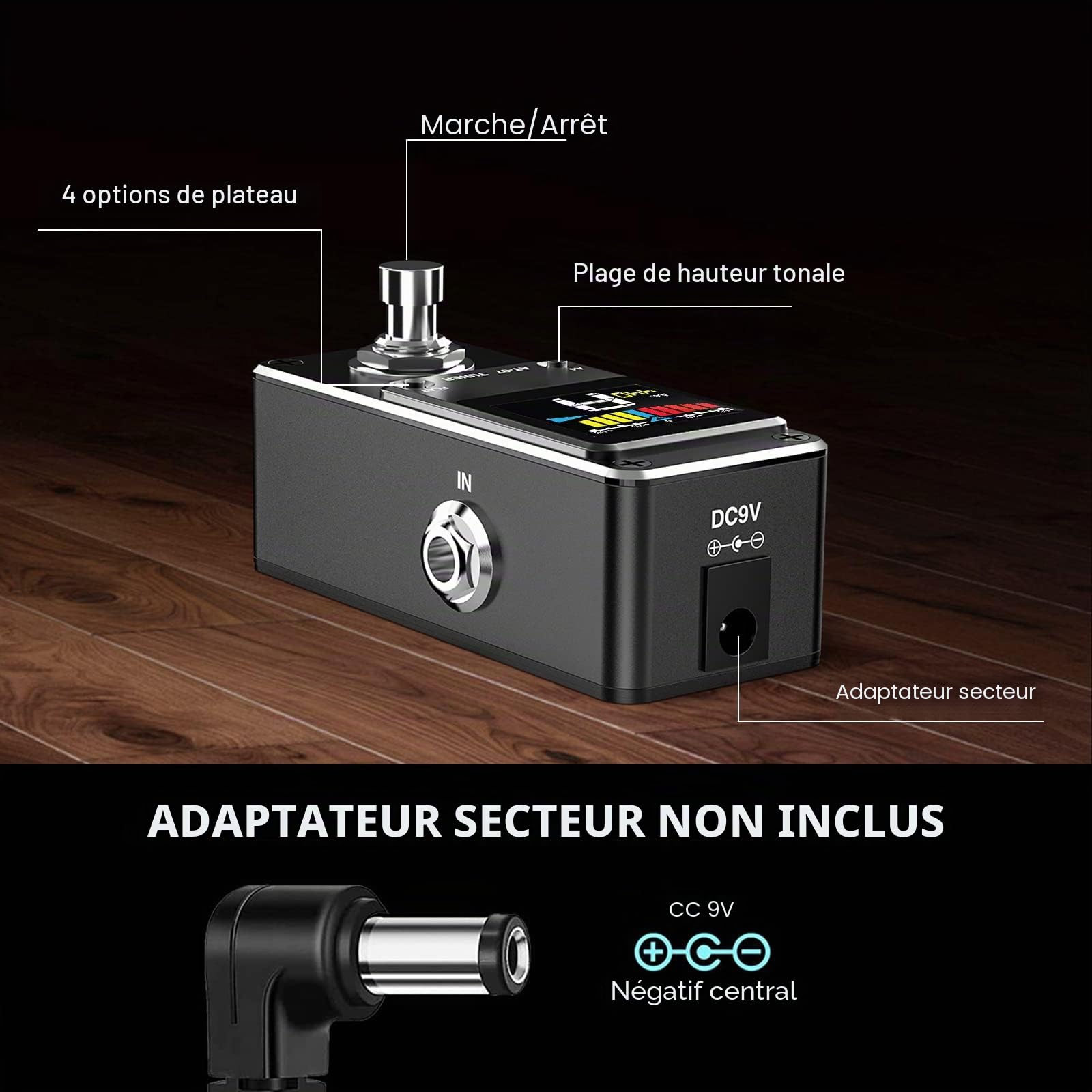 Pédale d'accordeur, LEKATO Pédale d'accordeur chromatique pour guitare et basse - Mini pédale d'accordeur d'instrument chromatique avec écran LCD - Calibrage de la hauteur et réglage plat