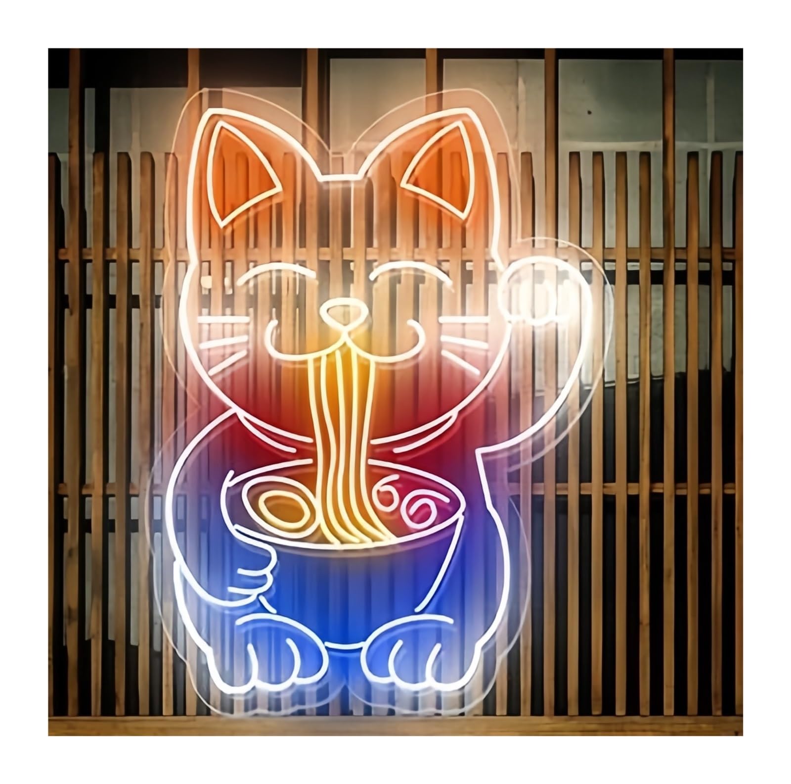 SHOUXI Sign Lamp Lucky Cat Neon Sign Ramen for Bar Restaurant Coffee Shop Wall 60X59cm(D)