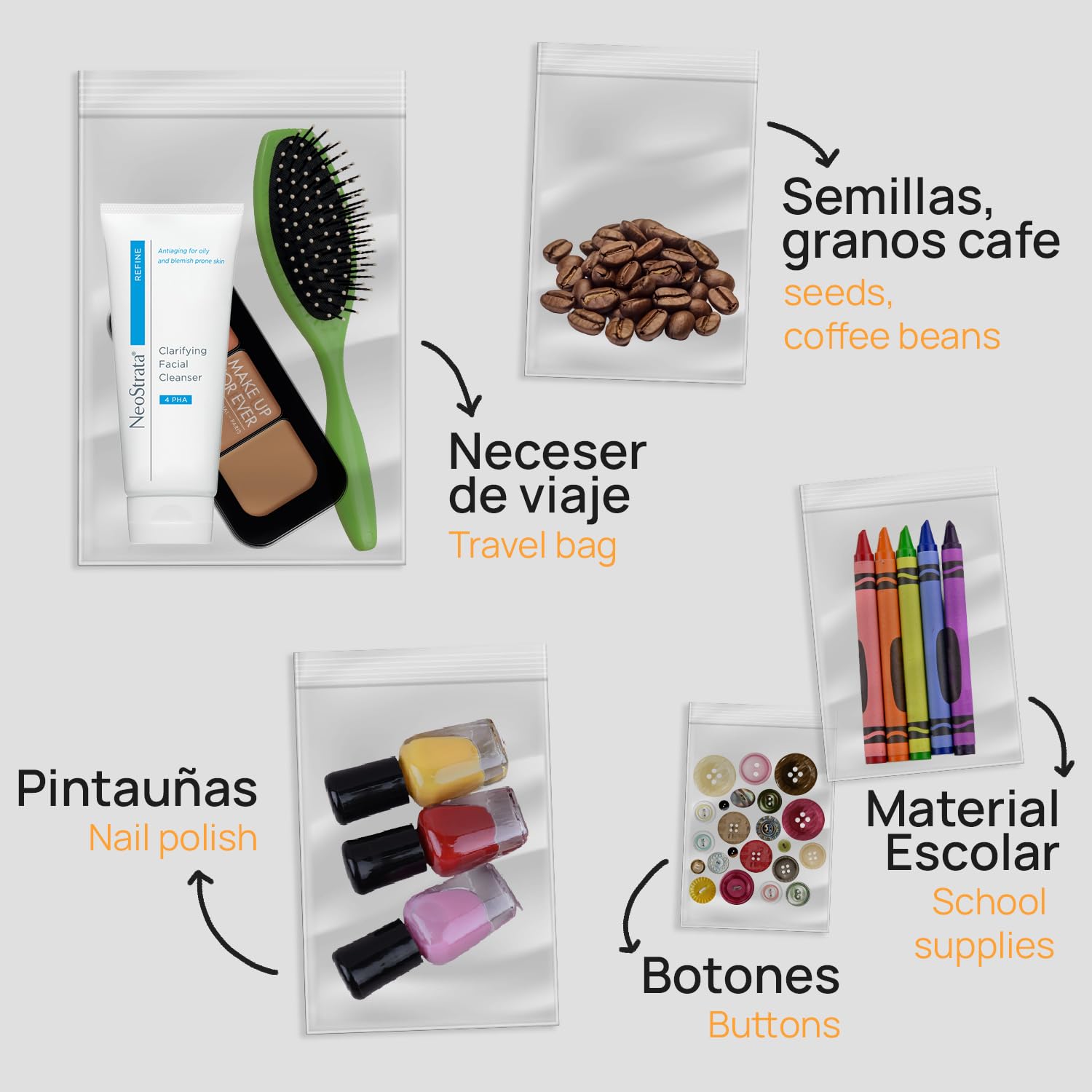 Bolsas de Plástico Transparente para Congelar Alimentos, Bolsitas con Autocierre para Cumpleaños, Regalo, Chuches, Viaje, Organizador, Envasar al Vacío, Porta Alimentos - SIDI (300x400mm, 500uds)