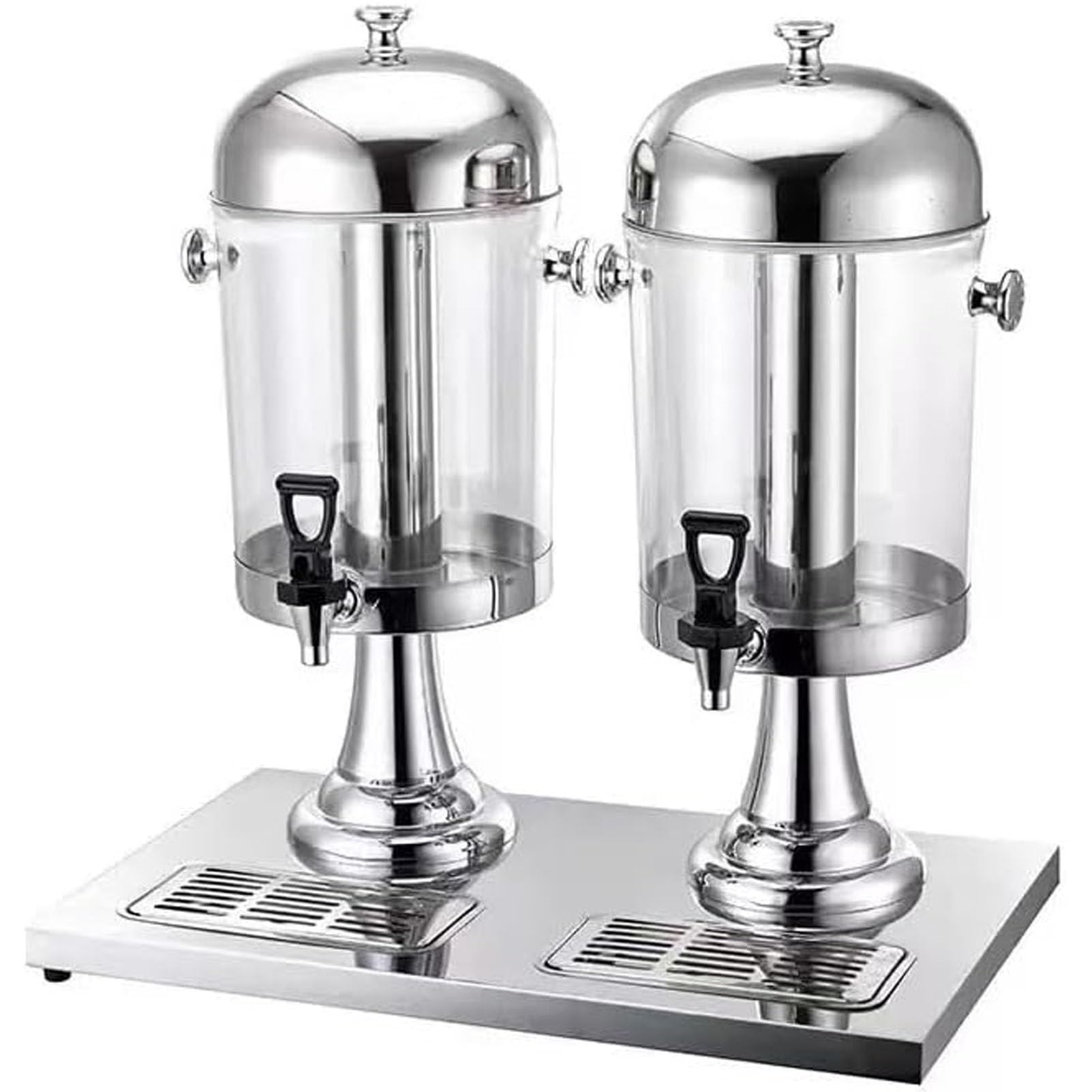 asdchZen Stainless Steel Commercial Juice Dispenser, Self-Service Drinks Dispenser For Party Catering With Ice Core And Drip Trays, With Stand, 24L,Silver-DoubleBarrels/16L