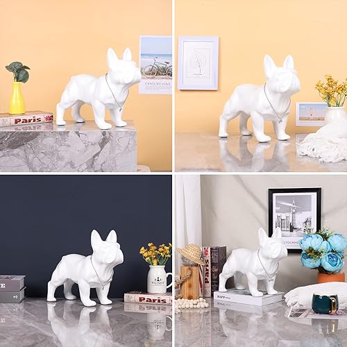 Miniatura 16 de Estatua de bulldog francés sentado de 9 a 12 pulgadas, escultura de animal de perro con collar de plata, collar de plata, mesa de café, cocina