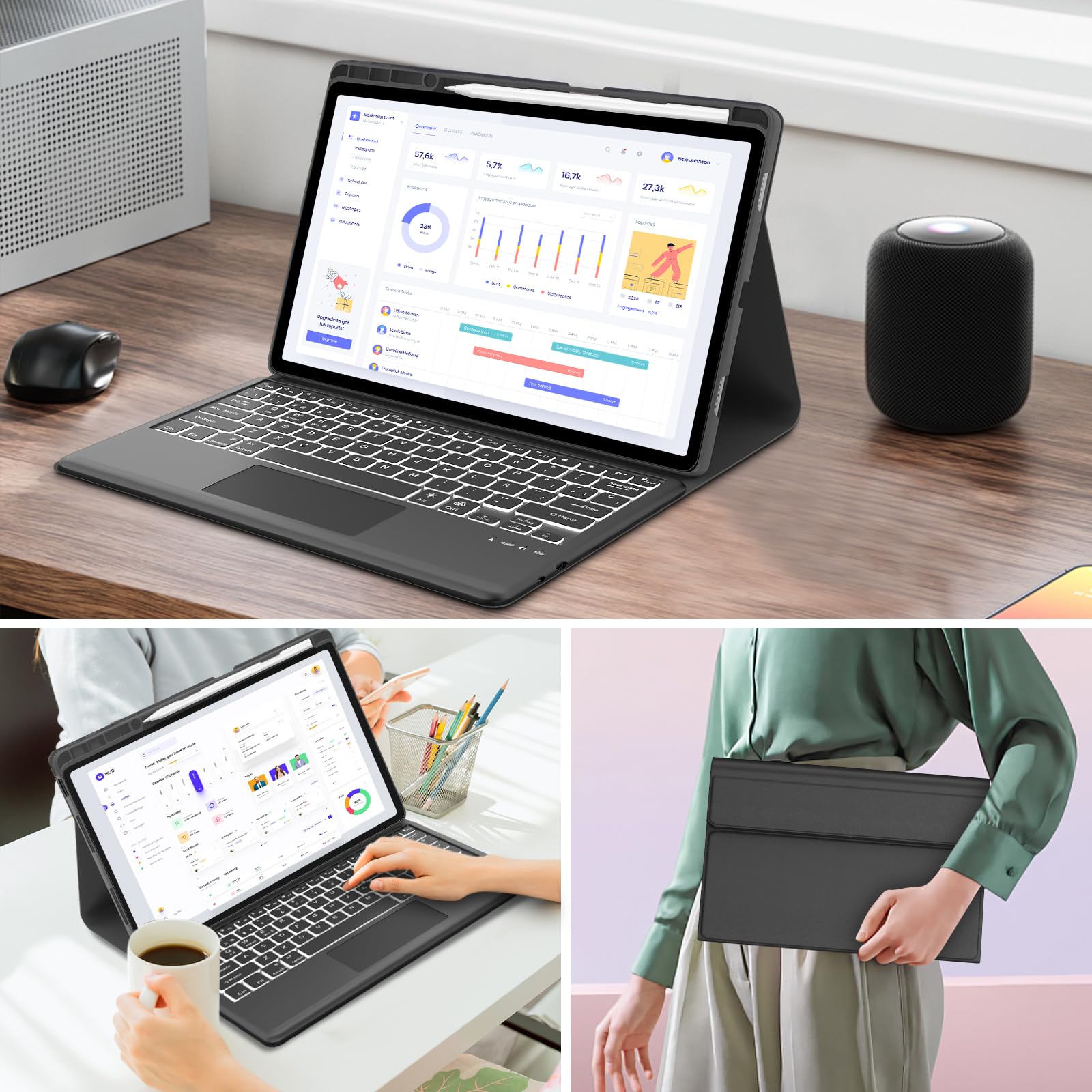 FOGARI Teclado con Trackpad para Lenovo Idea Tab Pro 12.7" 2025 | Funda para Lenovo Idea Tab Pro 12.7 con Español Ñ Teclado Retroiluminado Bluetooth Magnético Desmontable con Trackpad, Negro
