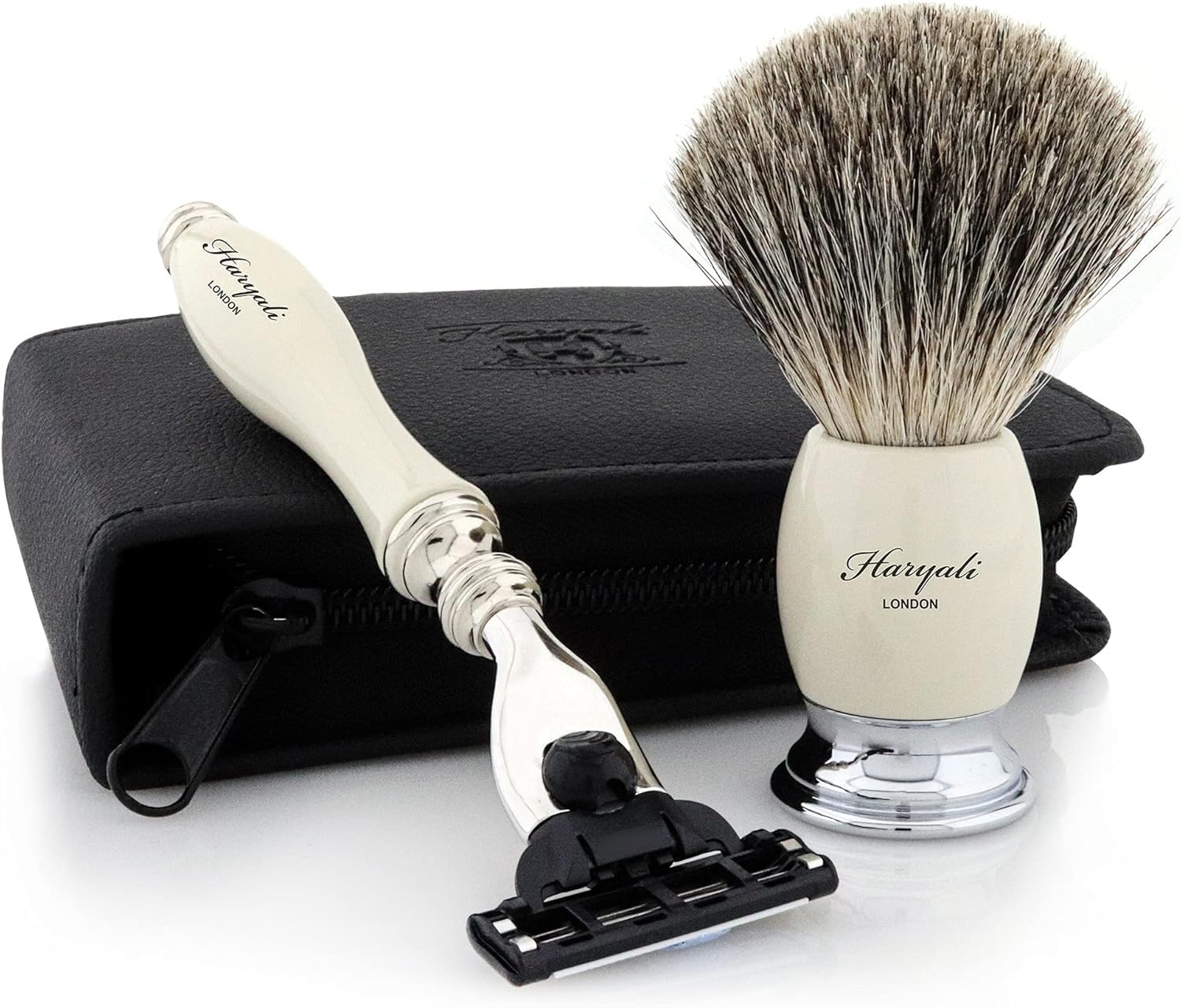 Uomo Depilazione Rasatura Kit Tasso Capelli Pennello da Barba & 3 Design Rasoio da Uomo Natale Regalo Natalizio con Viaggio Depilazione Custodia
