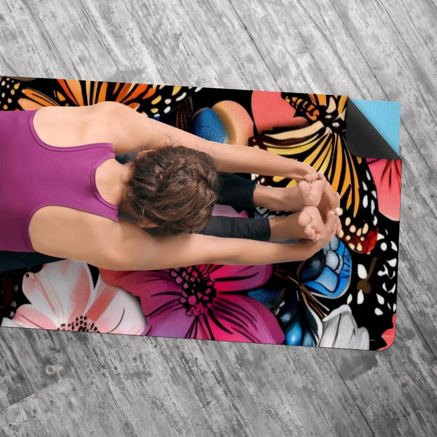 Yoga Towel, Leopard Spots Butterflies Flowers Non Slip Sweat Absorbent Hot Yoga Mat Towel for Hot Yoga, Pilates and Fitness - 72.8" x 26.8"