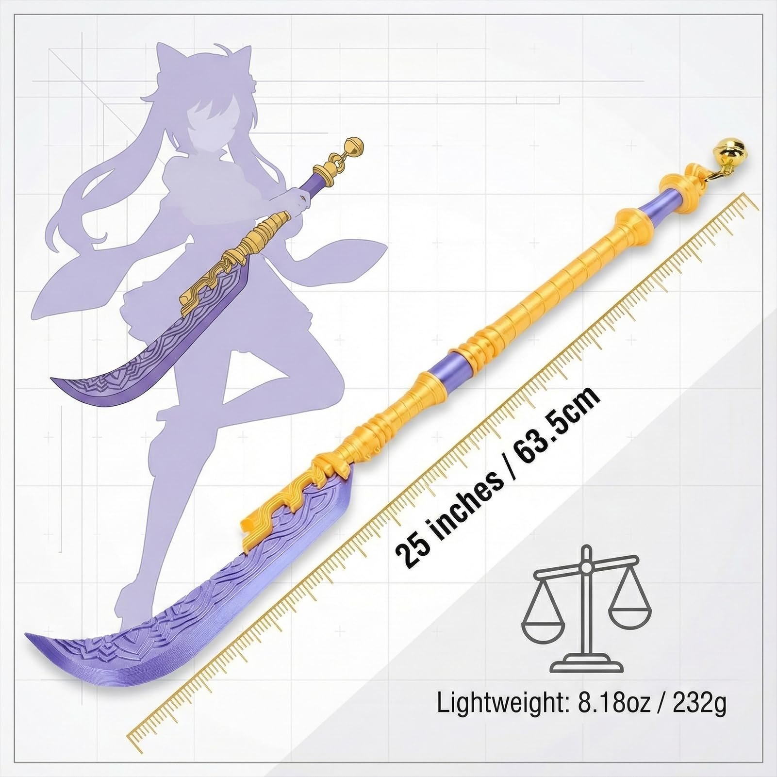 Elprico Épée de Cosplay PLA 25 Pouces Réplique d'Épée d'Anime avec Cordon de Suspension