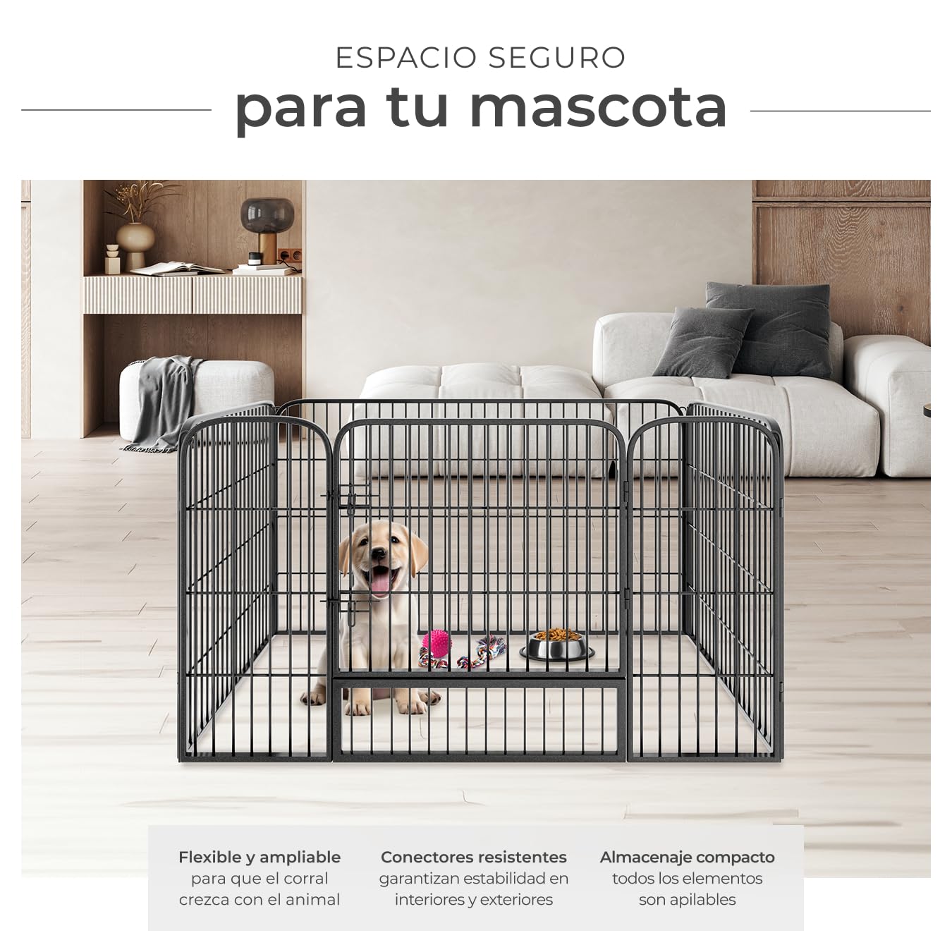 tectake® Parque para Perros, Puerta Seguridad para Niños y Mascotas, Valla Metálica, Jaula Perro, Barrera de Seguridad Plegable, Parque Perros y Conejos, Doble Cierre - Gris