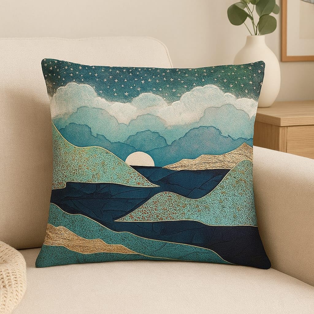 FABANE Jute Cushion Cover 18x18 Inch – Set of 6 Decorative Throw Pillow Covers for Sofa, Couch or Bed – Designer Printed Square Cushion Covers – Home Décor (Blue Moon)-image-49