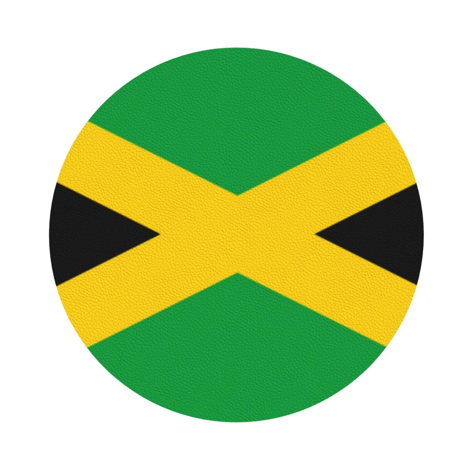jamaica flag PU Leather Coasters Set of 6 Round Drink Coasters