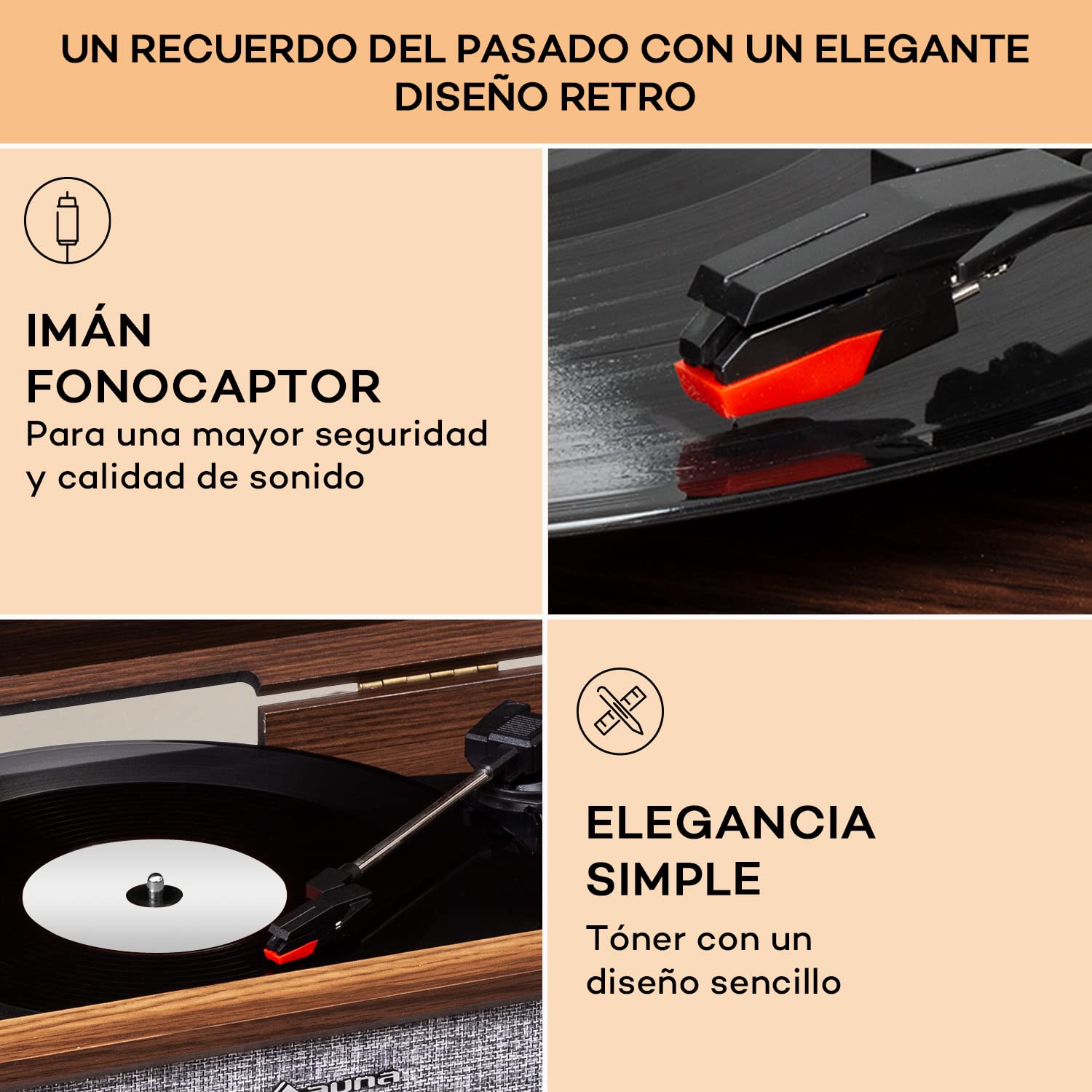 Auna Tocadiscos de Vinilo Vintage con Bluetooth, CD, USB, Altavoces Estéreo, Dab+/FM Radio y Sonido Potente