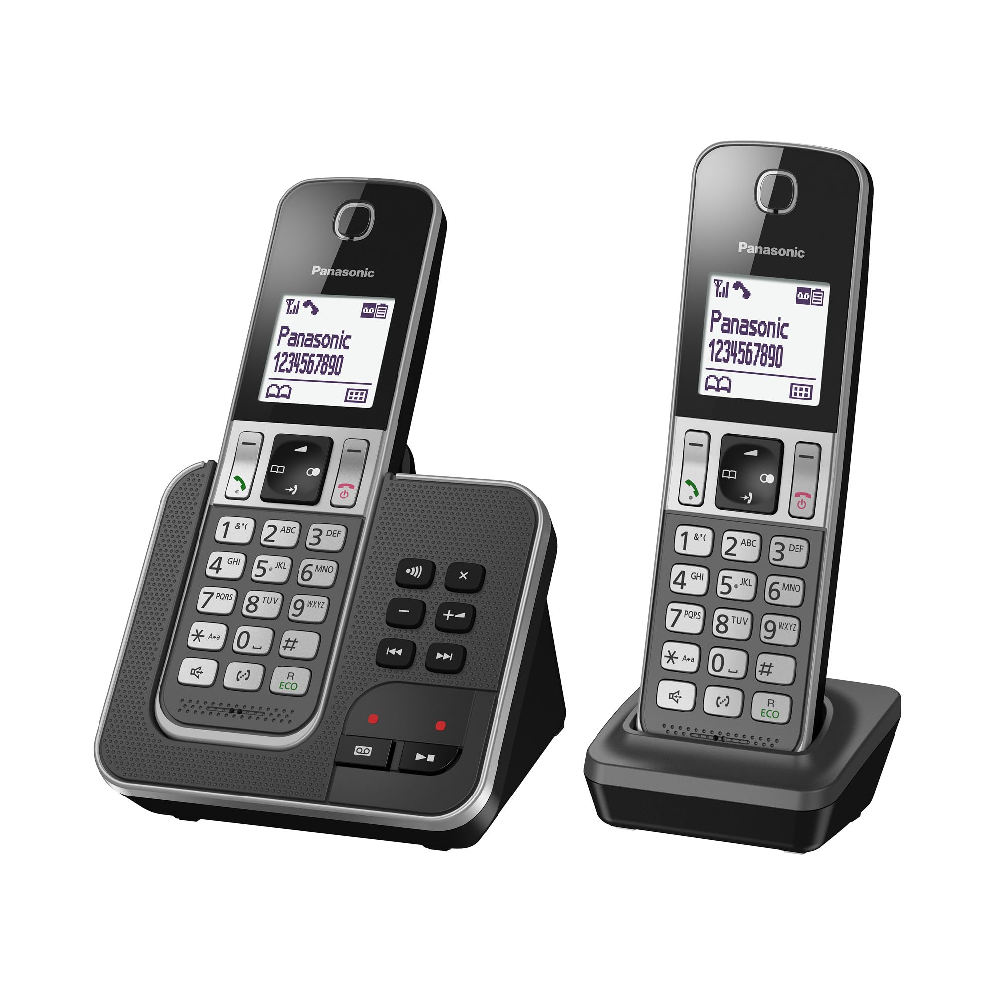 Panasonic KX-TGD322FRG DECT Téléphone Numérique Sans Fil Répondeur Numérique, Base et 2 Combinés, Haut-Parleur Mains Libres, Identification de l'Appelant, Blocage des Appels Indésirables, LCD, Grise