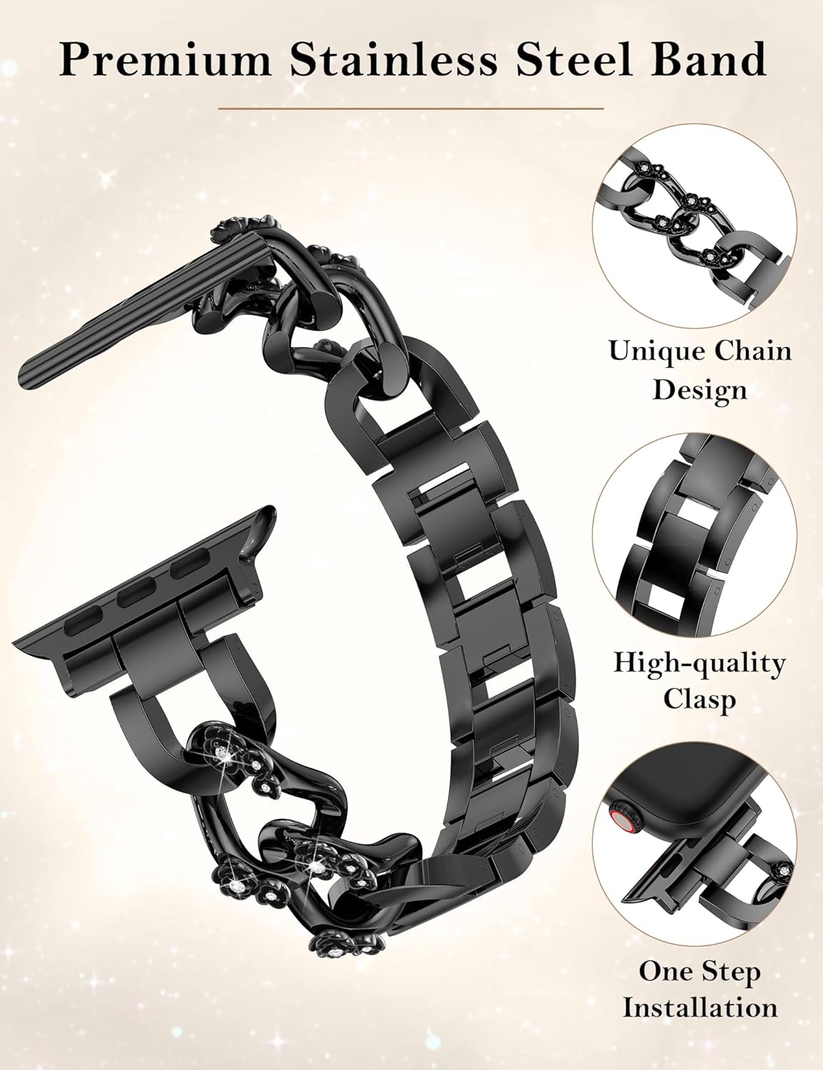 Wearlizer Compatible with Apple Watch Bands for Women 41/40/38/44/45/46/49/42mm, Dressy Fancy Bling Metal Chain Strap Pretty Designer Bracelet for iWatch Series 11 10 9 8 7 6 5 4 3 SE/Ultra 3 2 1 - Image 2