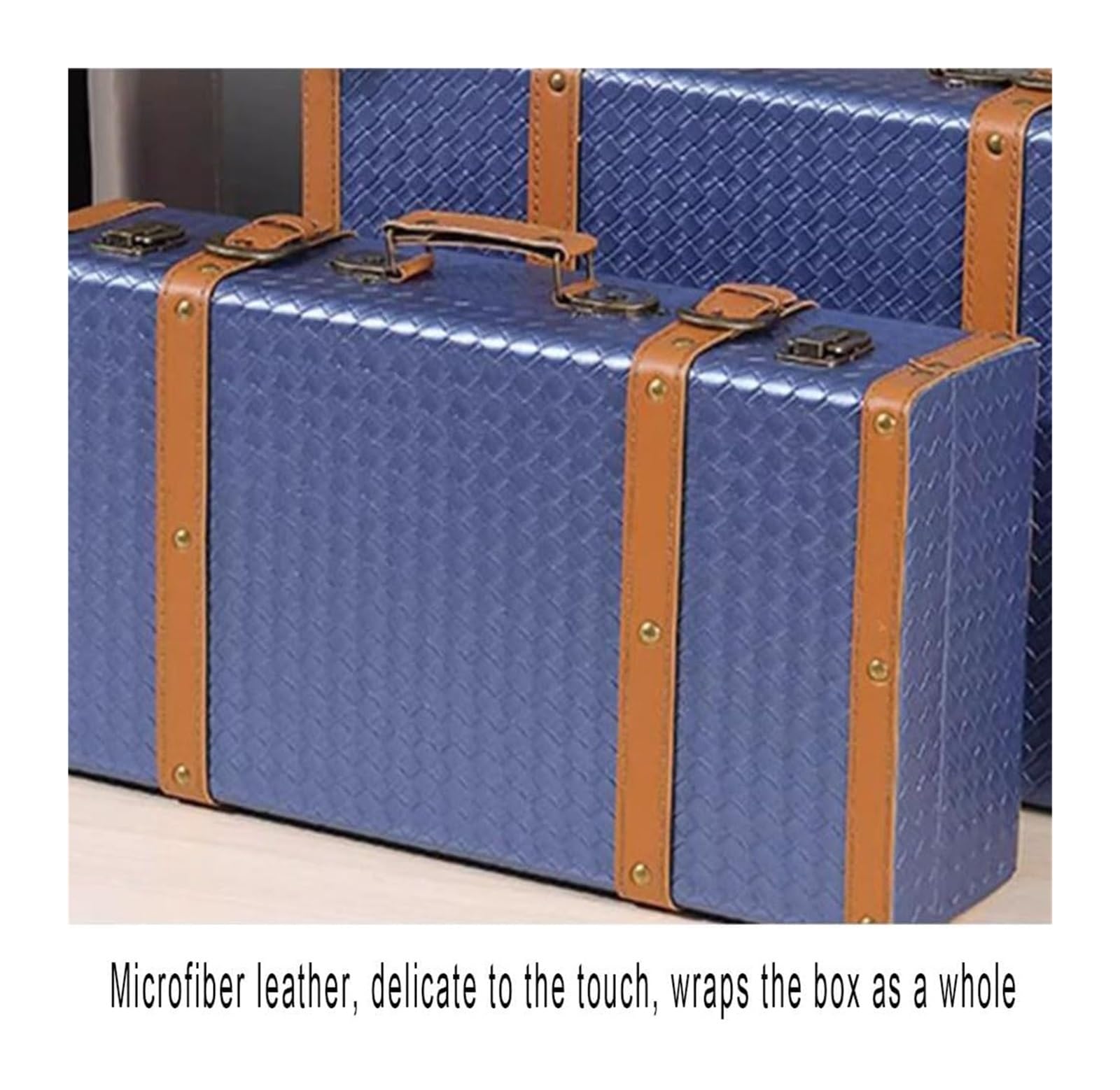 Maleta Retro, baúl de Madera Antiguo, Caja organizadora para Maletas, Ideal para decoración de Ventanas y Accesorios de fotografía (Azul, 44x12x24cm)