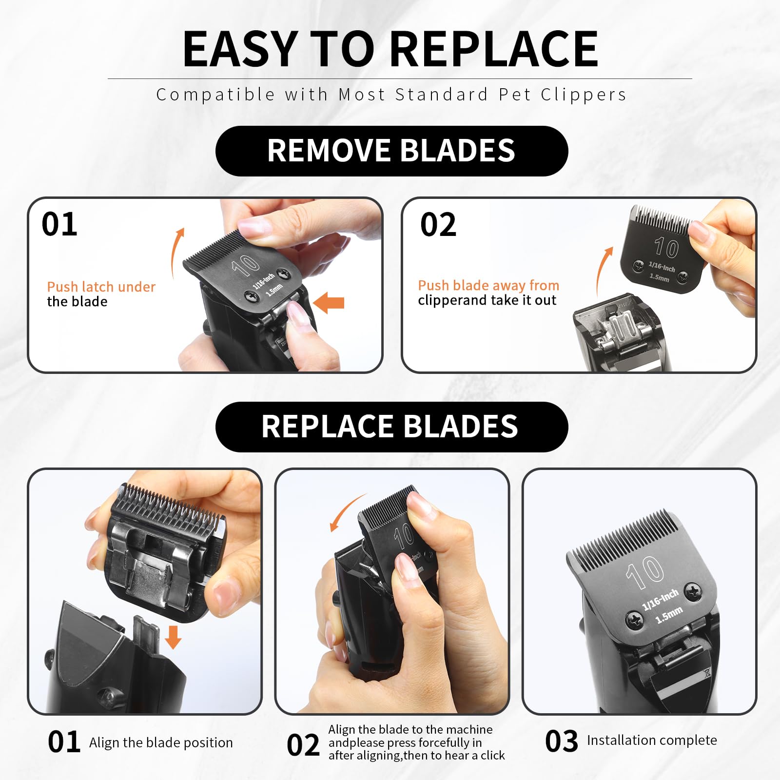Confezione da 3 Lame di Toelettatura 7FC Staccabili per Cani - Lama in Acciaio da 1/8 Pollici (3,2 mm) - Compatibile con Andis, Oster A5, Wahl KM-10, Moser, Heiniger - Nero