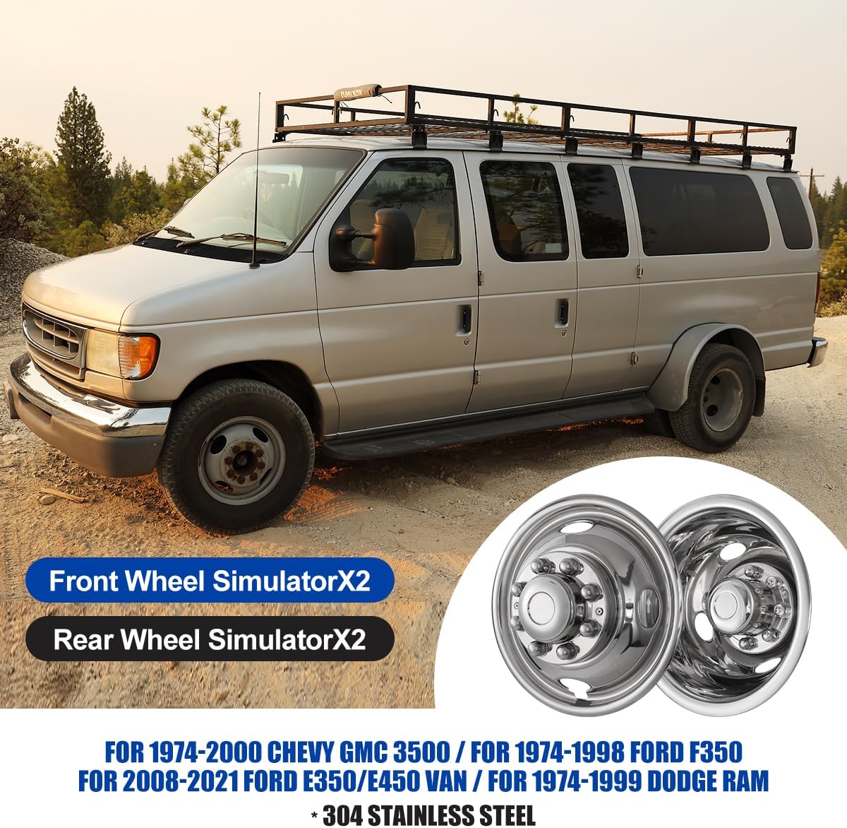 CPW 16'' Wheel Simulators For 1988-2000 Chevy/GMC 3500, Stainless Wheel Covers For 1987-1997 Ford F350, 8 Lug 4 Hand Hole Hubcaps For 1994-1999 Dodge Ram 3500, Hubcaps For 2008-2025 Ford E350/E450 Van