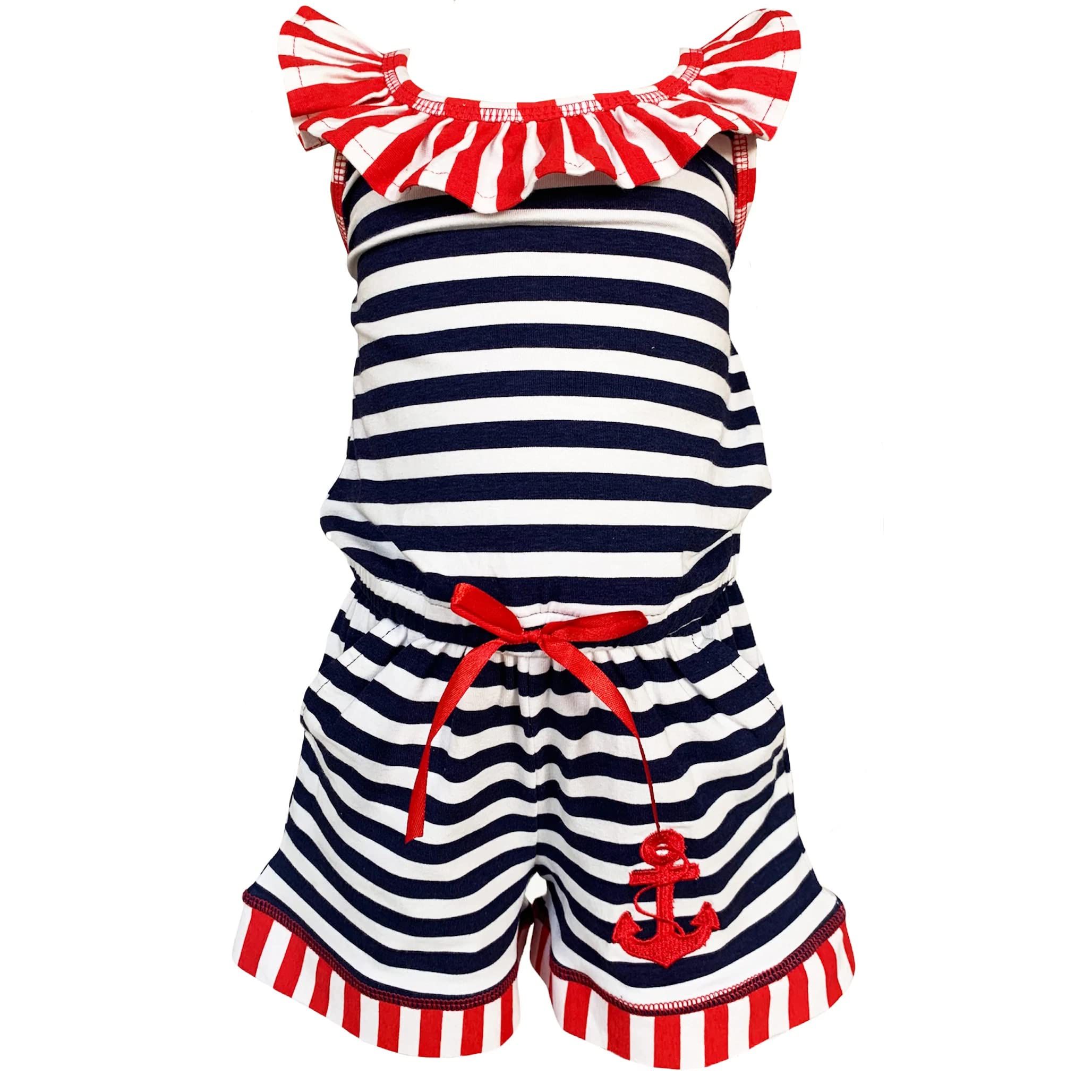 AnnLoren Little Big Girls Anchors Away Nautica Overall Sommer Boutique Kleidung