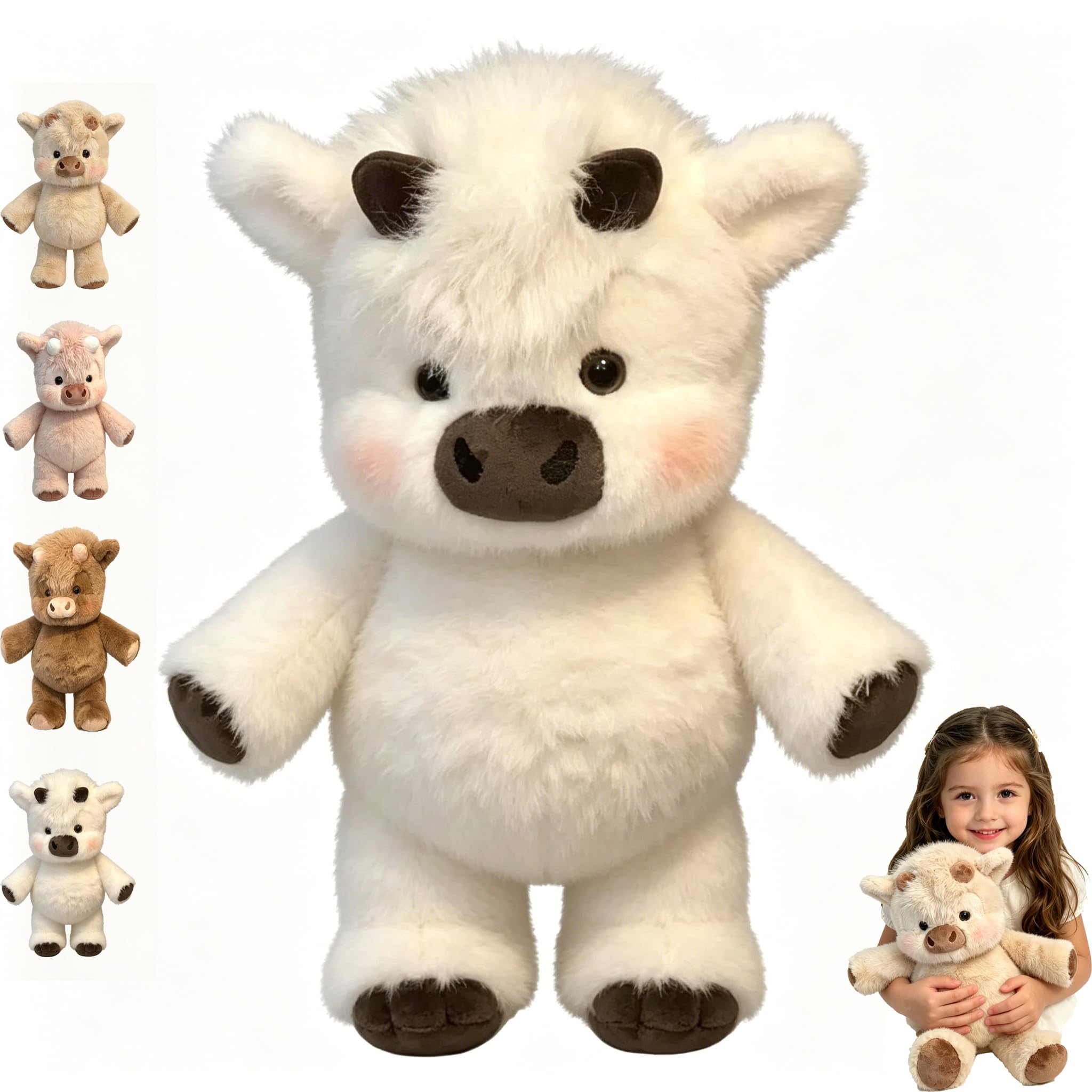 Running Plushies, Soft Cute Running Pink Highland Cow Plush, Interactive Moving Legs Stuffed Animals for Stress Relief for Decor Gift Desk Companion (B-White Highland Cow, 17.7IN) — image 1