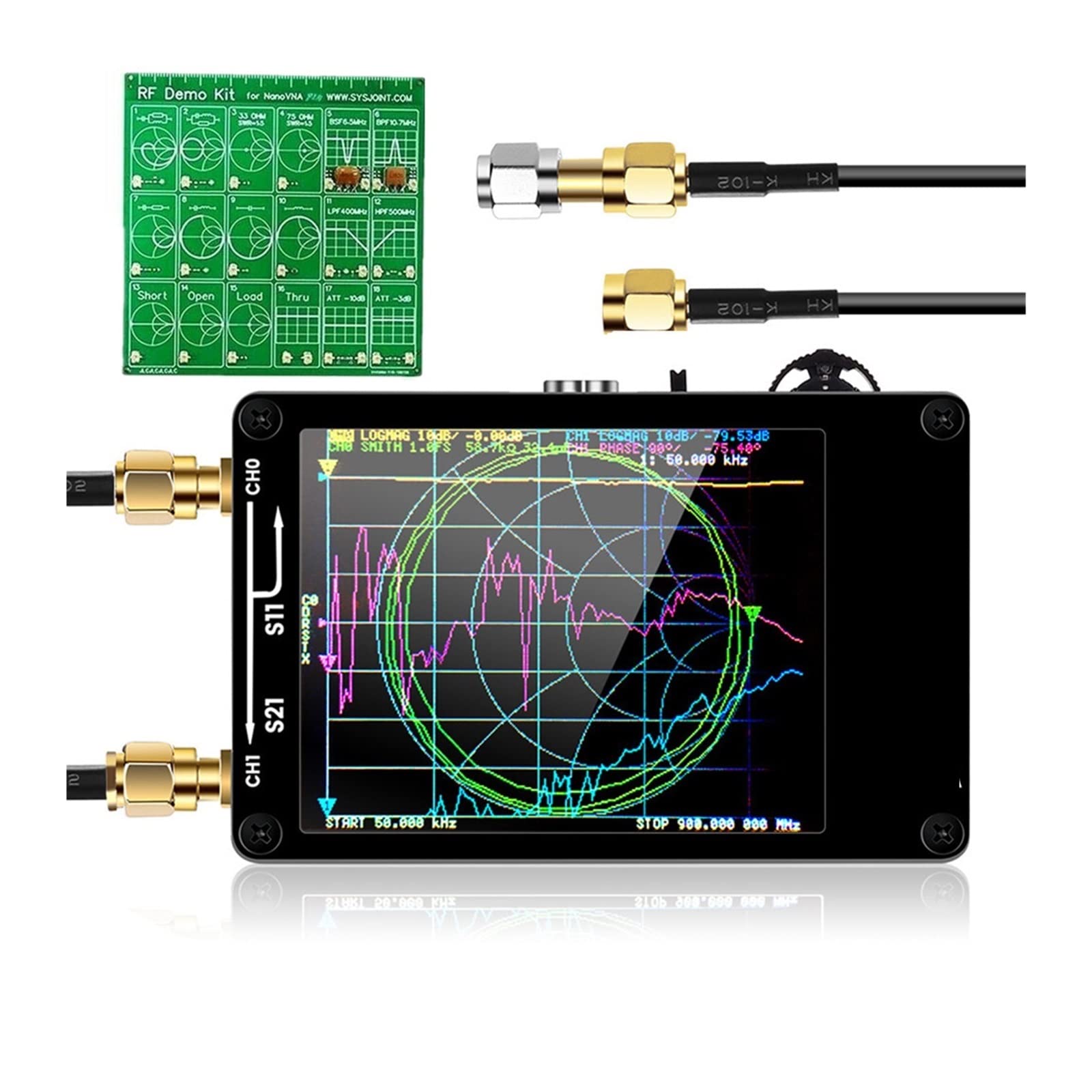 Analizator sieci wektorowej VNA cyfrowy ekran dotykowy krótkofalówka MF HF VHF UHF analizator antenowy fala stojąca z baterią,Potężne Funkcje(H4 with RF Demo Kit)