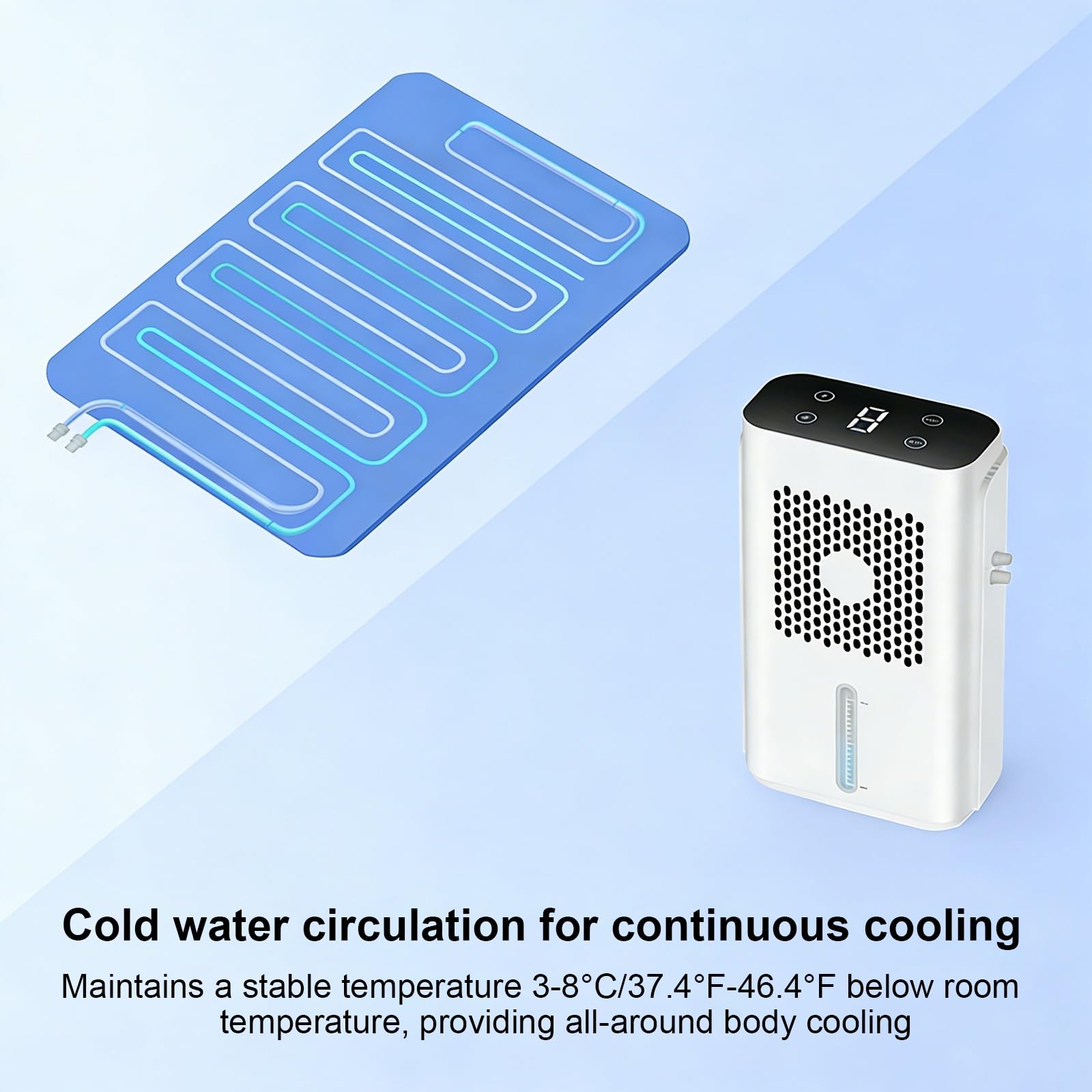Colchón de refrigeración por agua, sistema de refrigeración portátil con temporizador LCD, ideal para uso en interiores de verano, sistema de refrigeración de cama eficiente, 9 ajustes de temperatura