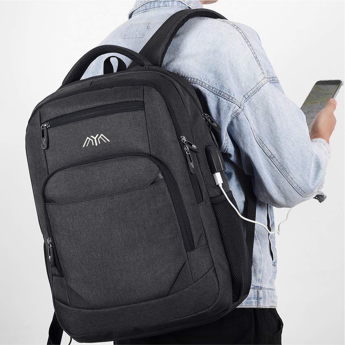 YAMTION Cartable Garçon, Sac A Dos Homme pour College Garcon Lycée Compartiment pour 15.6" Ordinateur Portable avec USB Charging Port