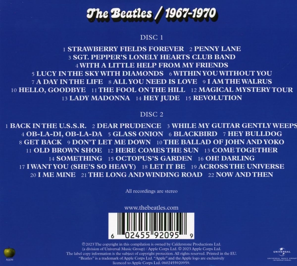 The Beatles 1967-1970, inkl. Single Now & Then (Blue Album 2CD)