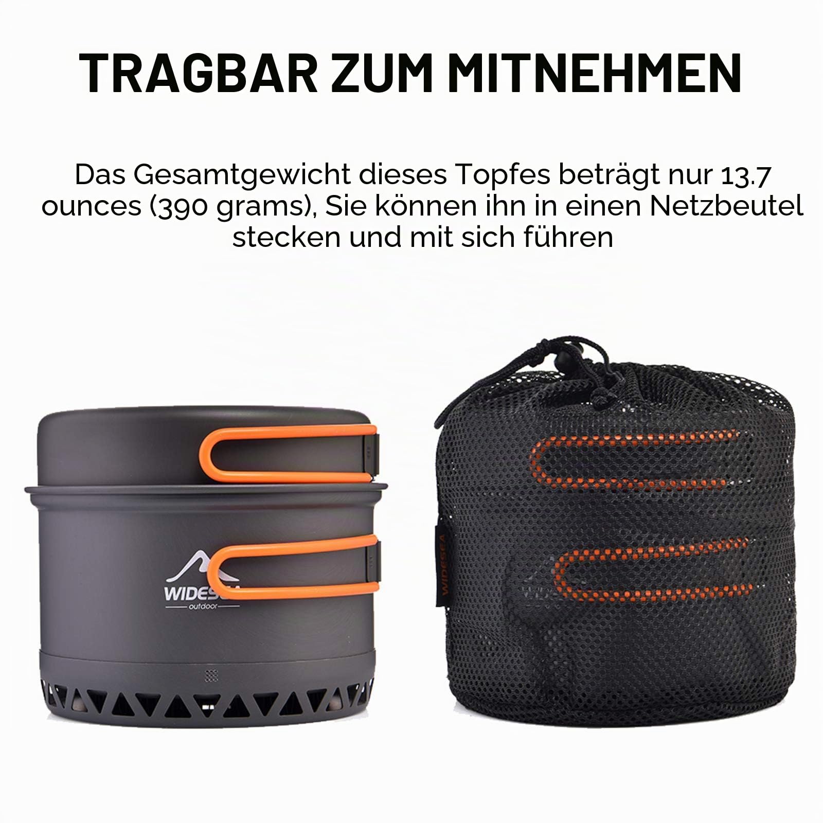 widesea Camping Kochgeschirr Outdoor Topf Pfanne Kochgeräte Wärme-Design für Wandern