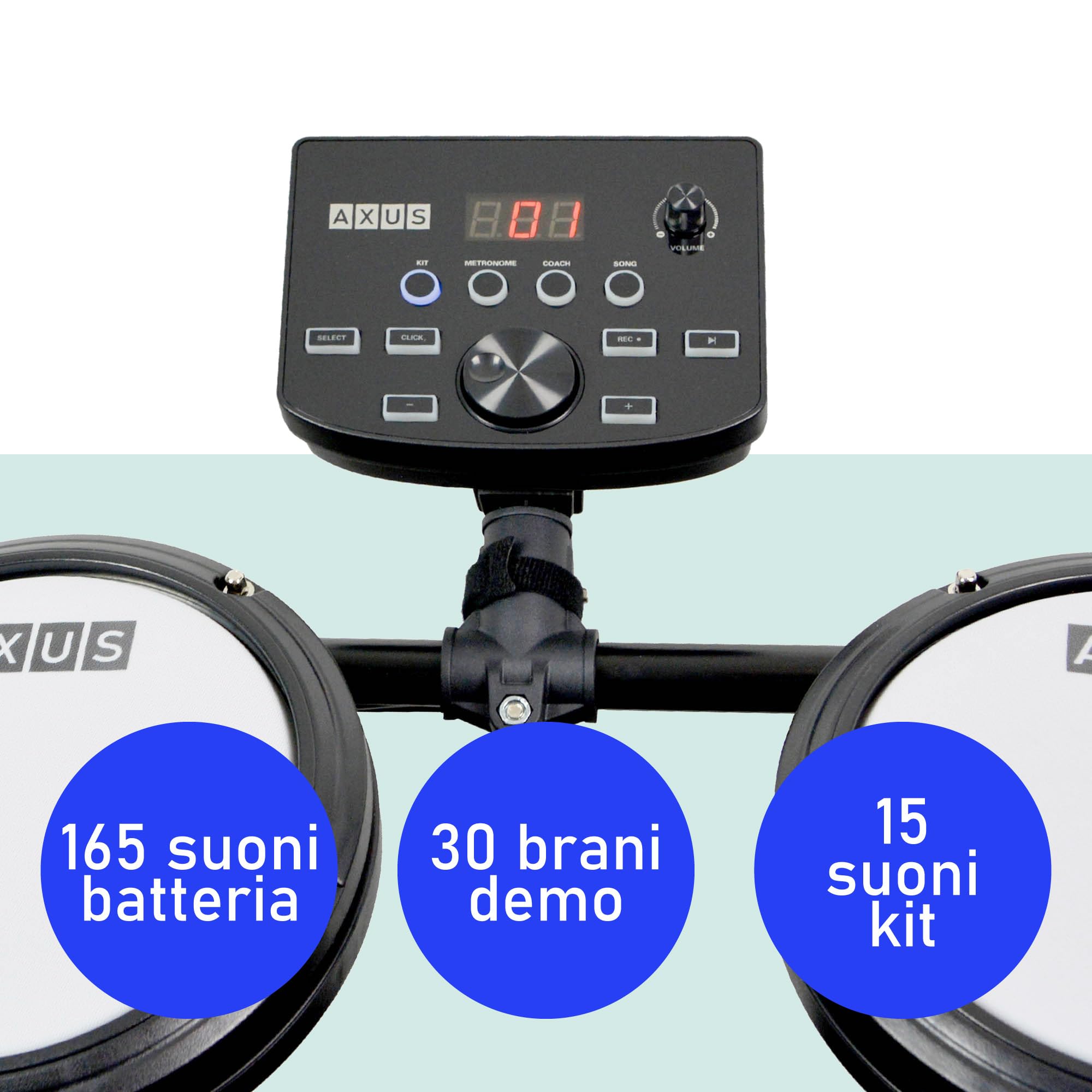 Axus AXK4 Electronic Drum Kit Pack Per Principianti Con Tamburi In Rete Tranquilla, Bastoncini, Feci E Cuffie