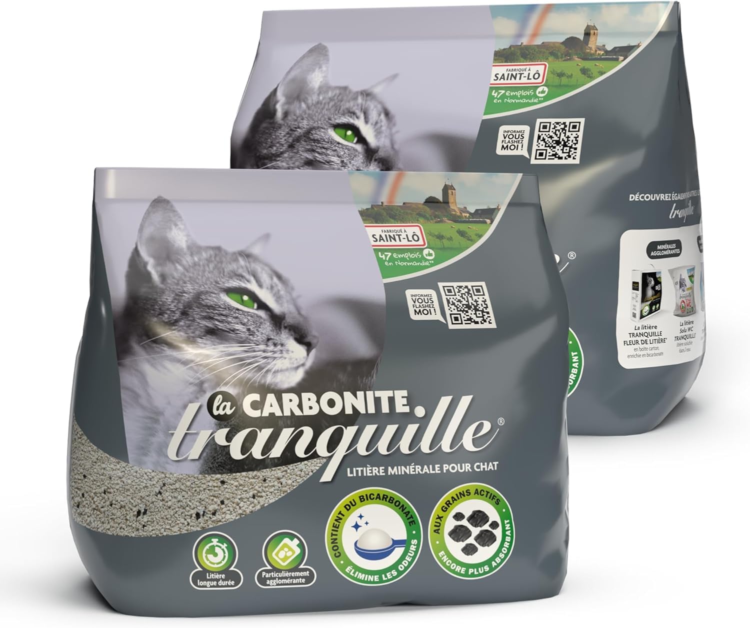 TRANQUILLE - Clumping Cat Litter with Activated Carbon and Bicarbonate 2 x 6.5 kg - Optimal Odor Control and Makes Cleaning the Litter easier thanks to its Superior Absorption