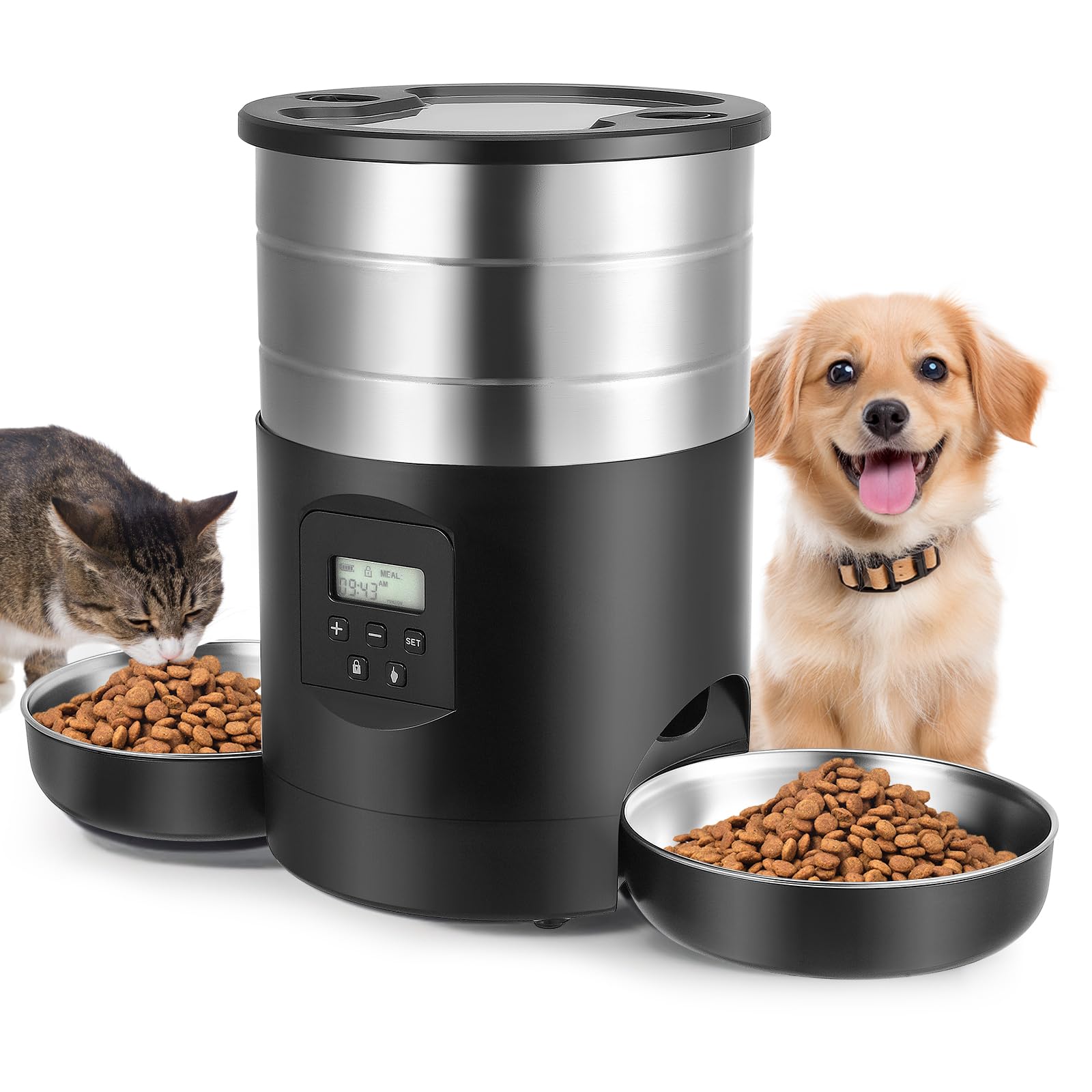 Comedero Automático Para Gatos Doble Con App WiFi - 5L Capacidad, Temporizador, Voz Personalizada, Para Varios Gatos