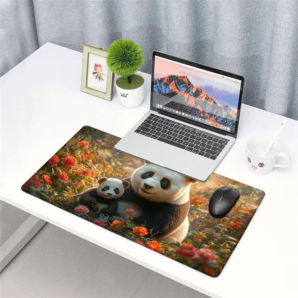 Duża podkładka pod mysz XXL biała mata na biurko z podstawą antypoślizgową, trwała i wodoodporna konstrukcja, pod ręką szyta podkładka pod klawiaturę panda 1200 x 600 x 3 mm do komputera i przenośnej