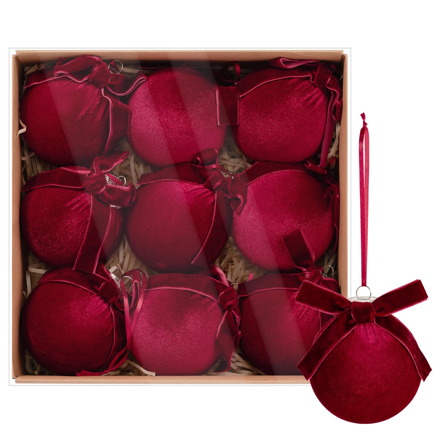 Burgundy Velvet Christmas Tree Ornament with Bow Christmas Tree Bauble Ball