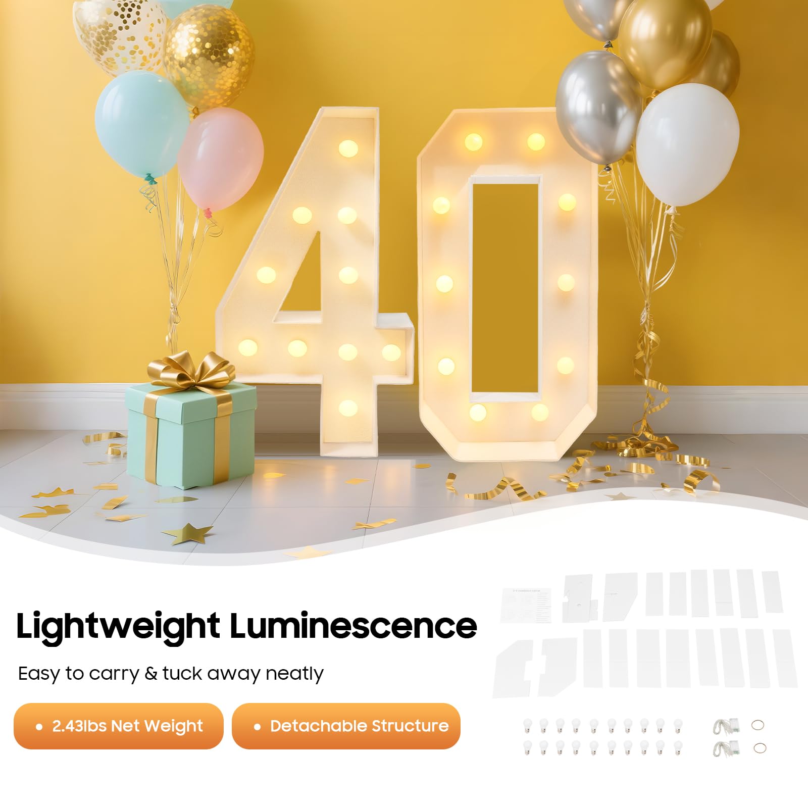 100 cm lettere luminose grandi, numeri di candela, per compleanno, 40 compleanno, decorazione per feste, LED, 2000 – 3000 K, luce bianca calda, per feste di compleanno, anniversari