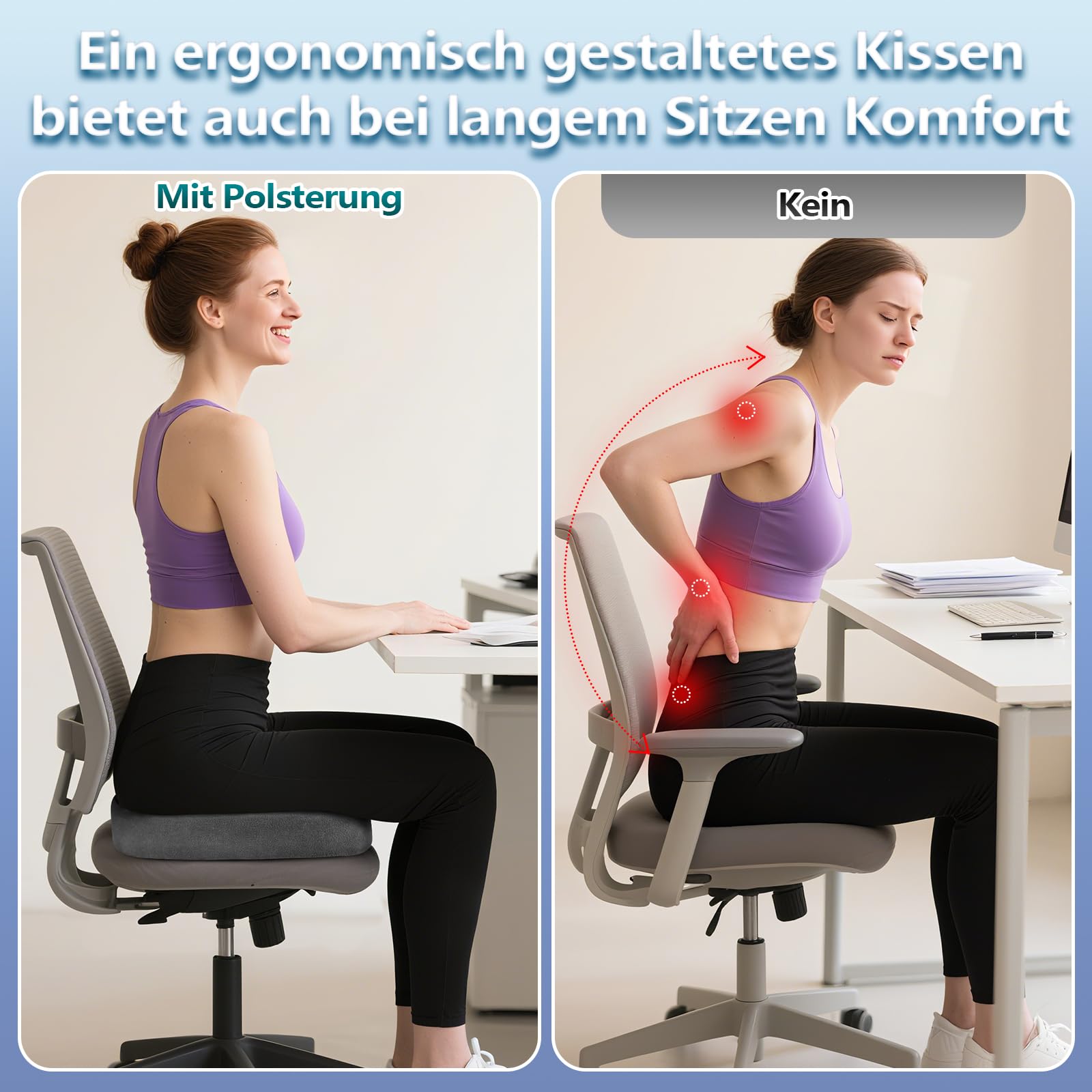 Cojín ortopédico de espuma viscoelástica – Cojín ergonómico para silla de oficina y coche para aliviar la presión y comodidad durante largos períodos de sentado, antideslizante y lavable