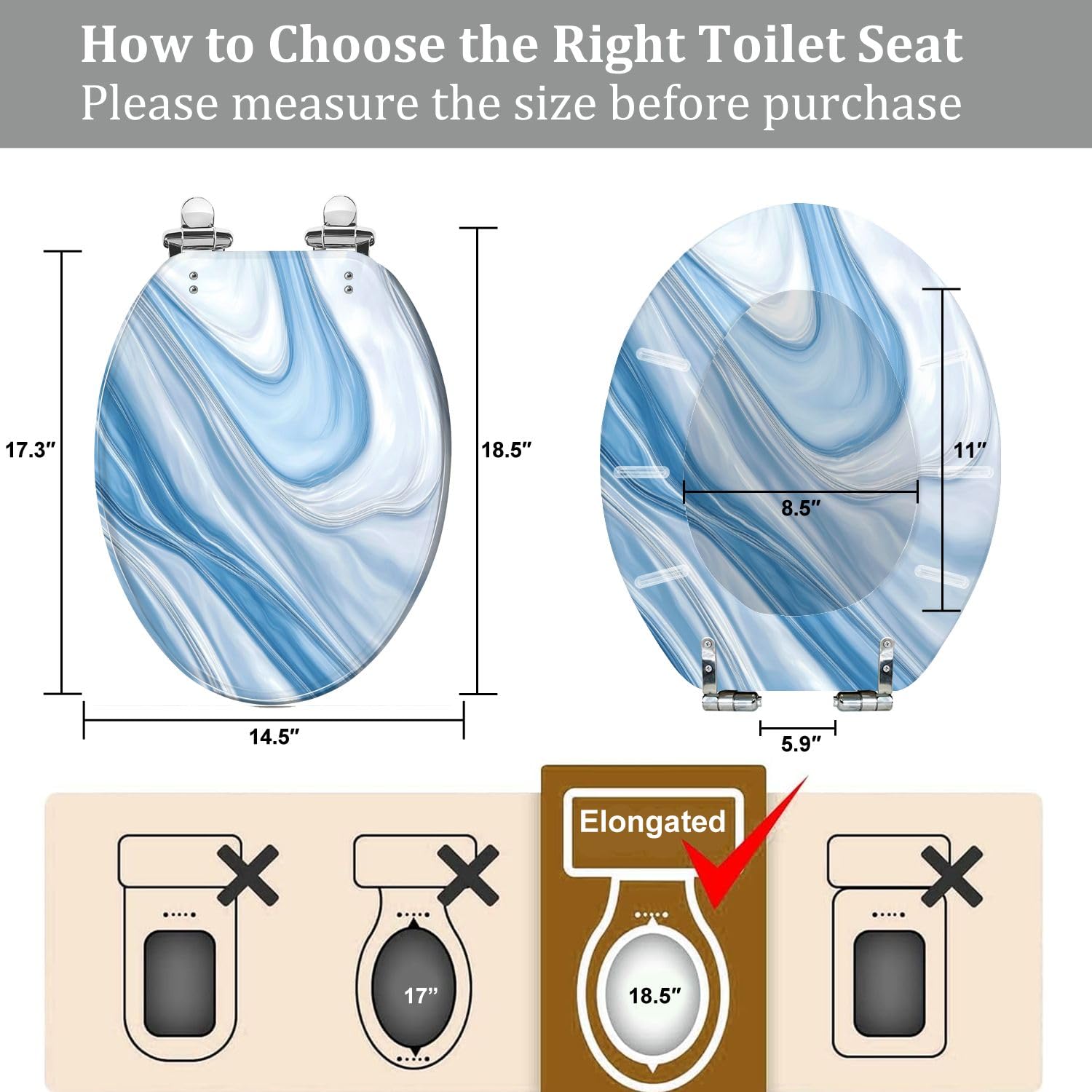 Asiento de inodoro alargado de resina para inodoros de cerámica.
