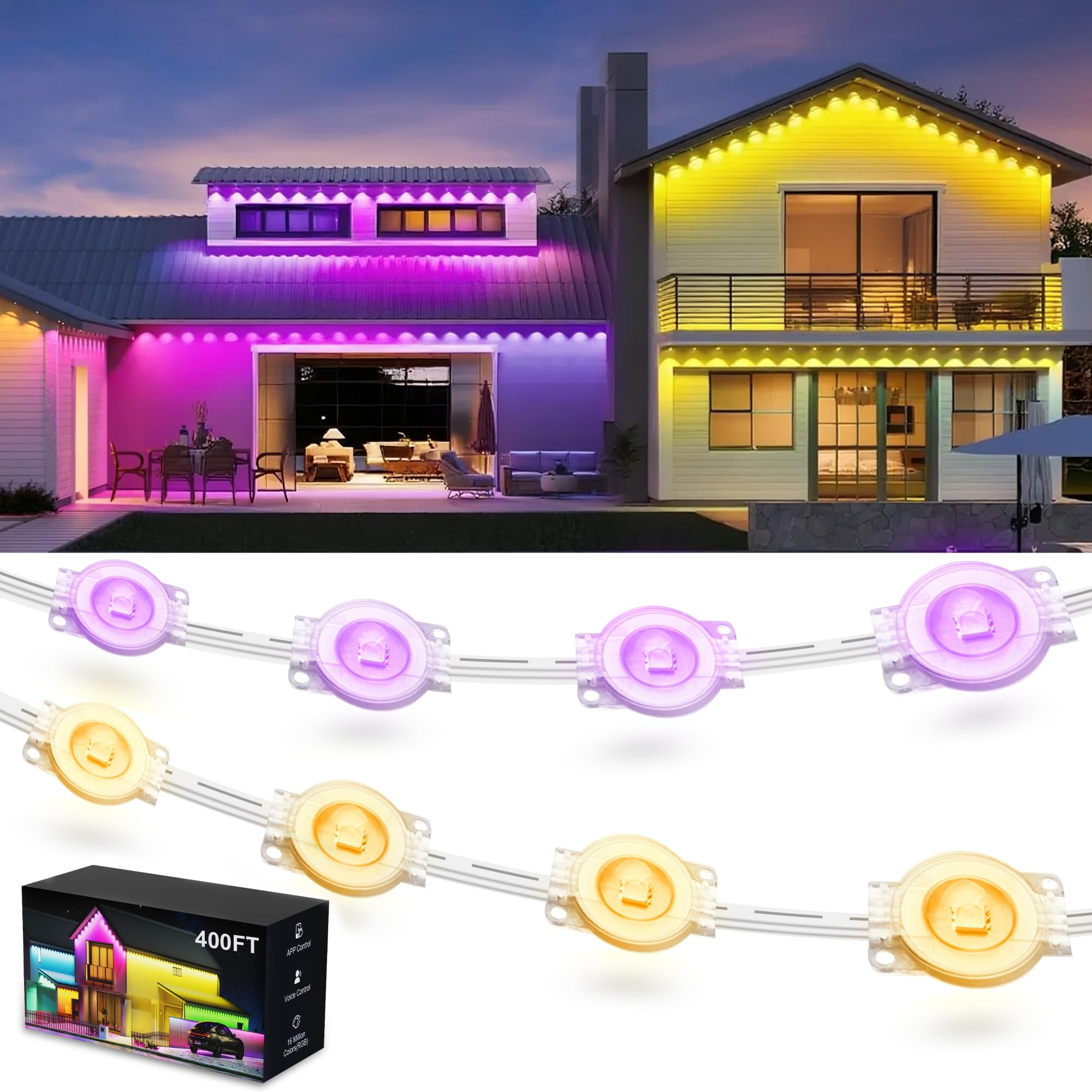 Fussion 400ft Permanent Outdoor Lights for House, 2025 Smart RGB
