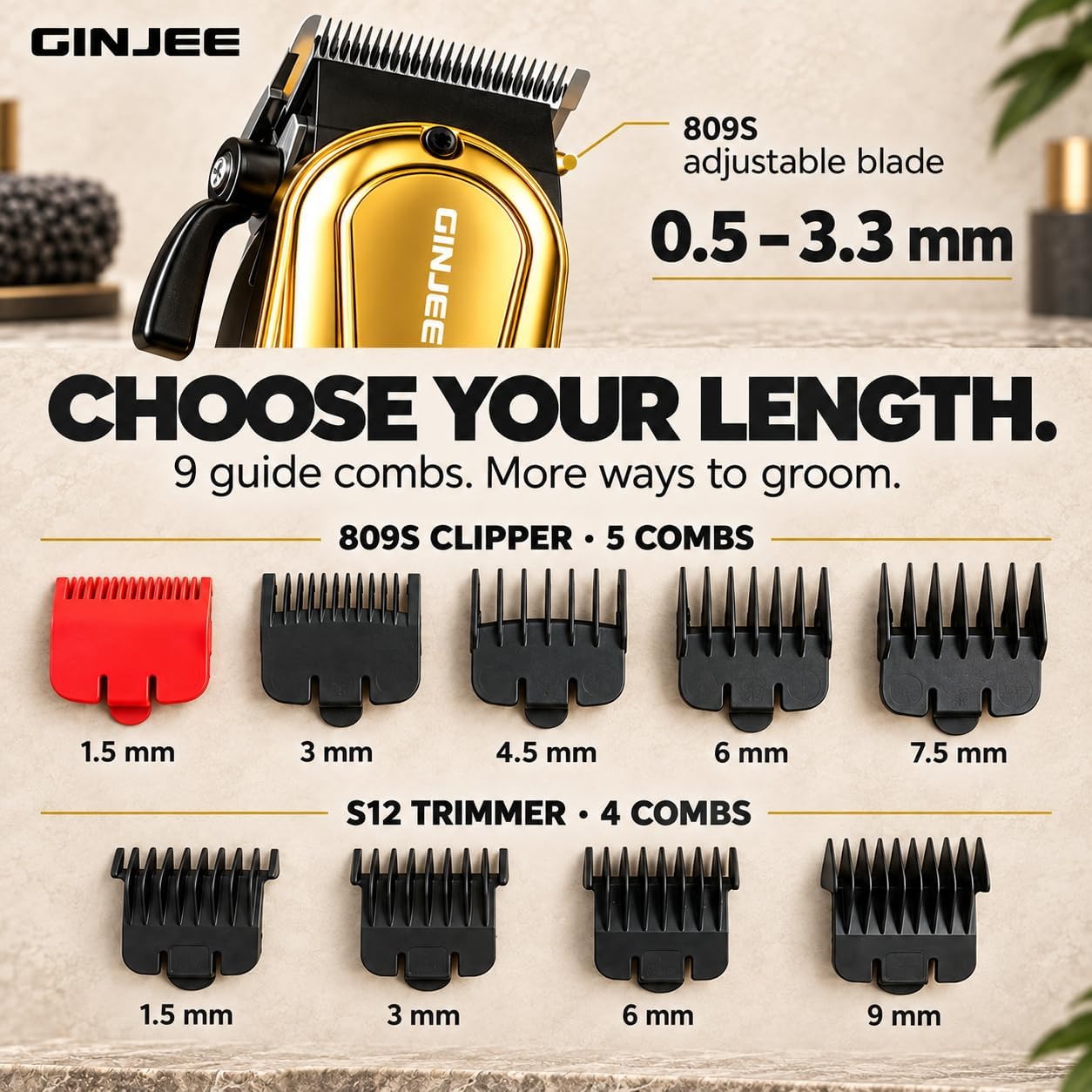Hair Clippers for Men, Cordless Barber Clipper and Trimmer Set, Gold
