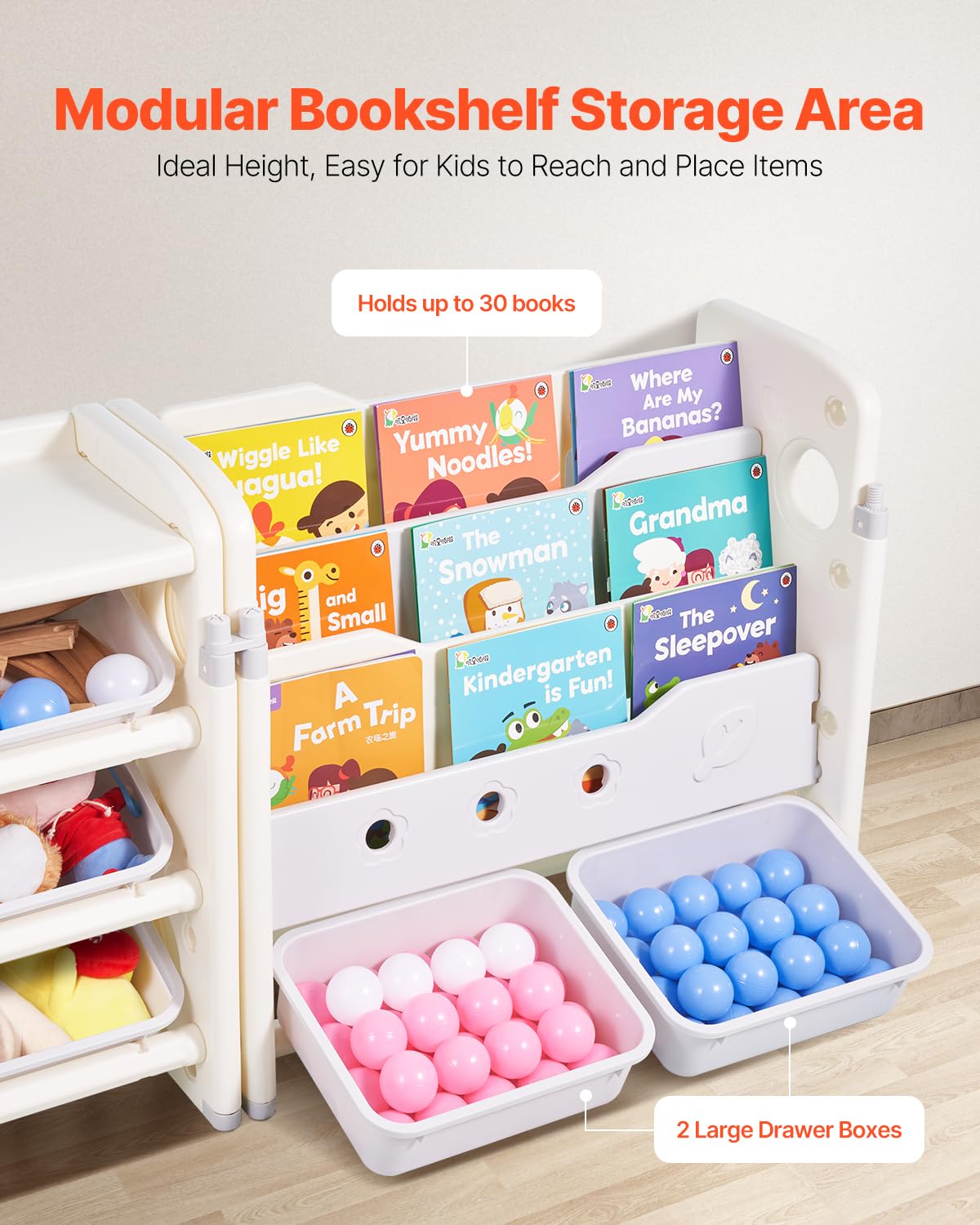 VEVOR Scaffale per Giocattoli in HDPE, Organizzatore per Giocattoli Multifunzionale a 4 Ripiani con 10 Contenitori in Plastica Flessibile, per Camera da Letto e Cameretta dei Bambini, Grigio e Beige