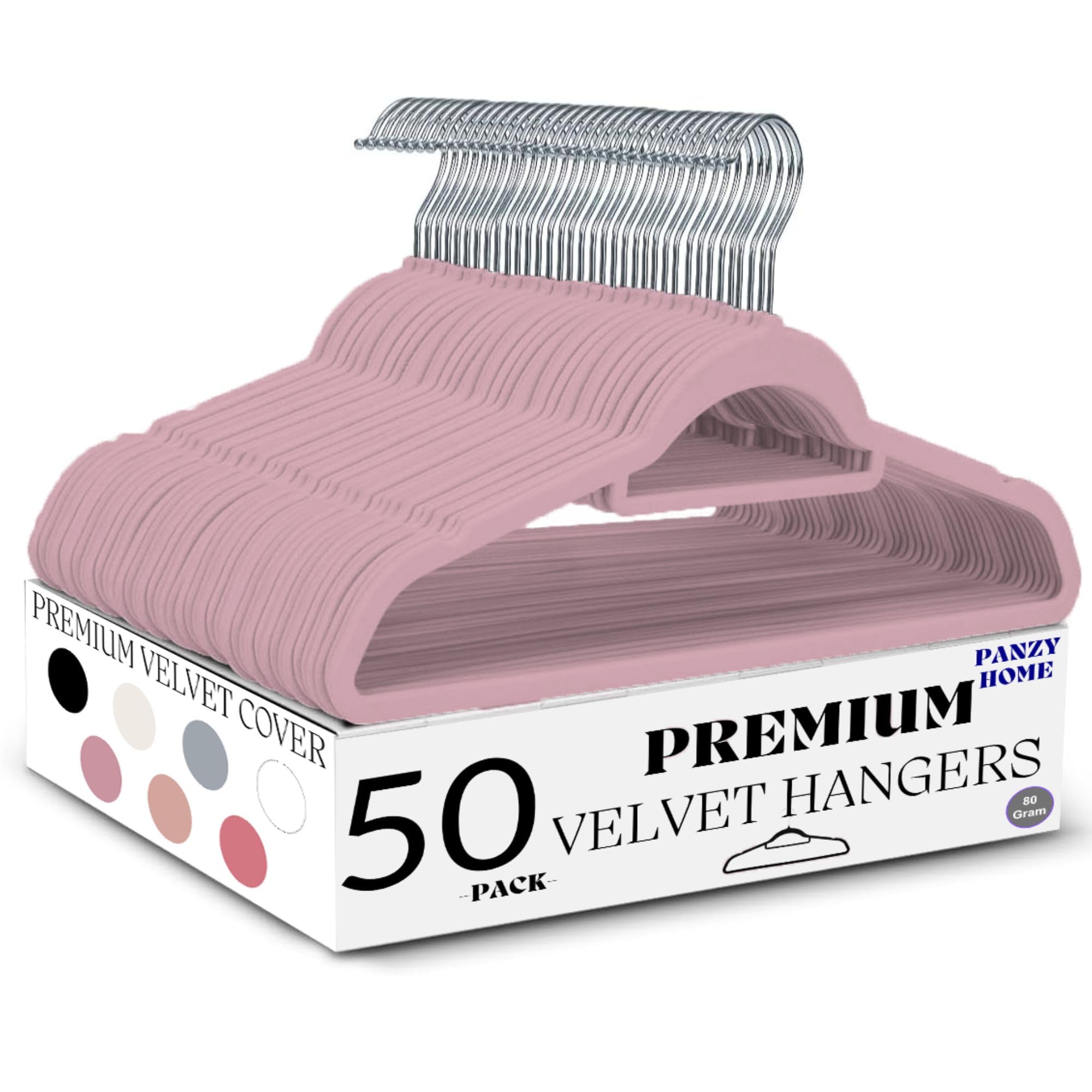 50 Velvet Hangers Non-Slip Clothes Coat Hangers Coat with Tie Bar and 360° Swivel Hook Space-Saving 0.6 cm Thick 45 cm Long, for Dresses Trousers (50 Pack Baby Pink)