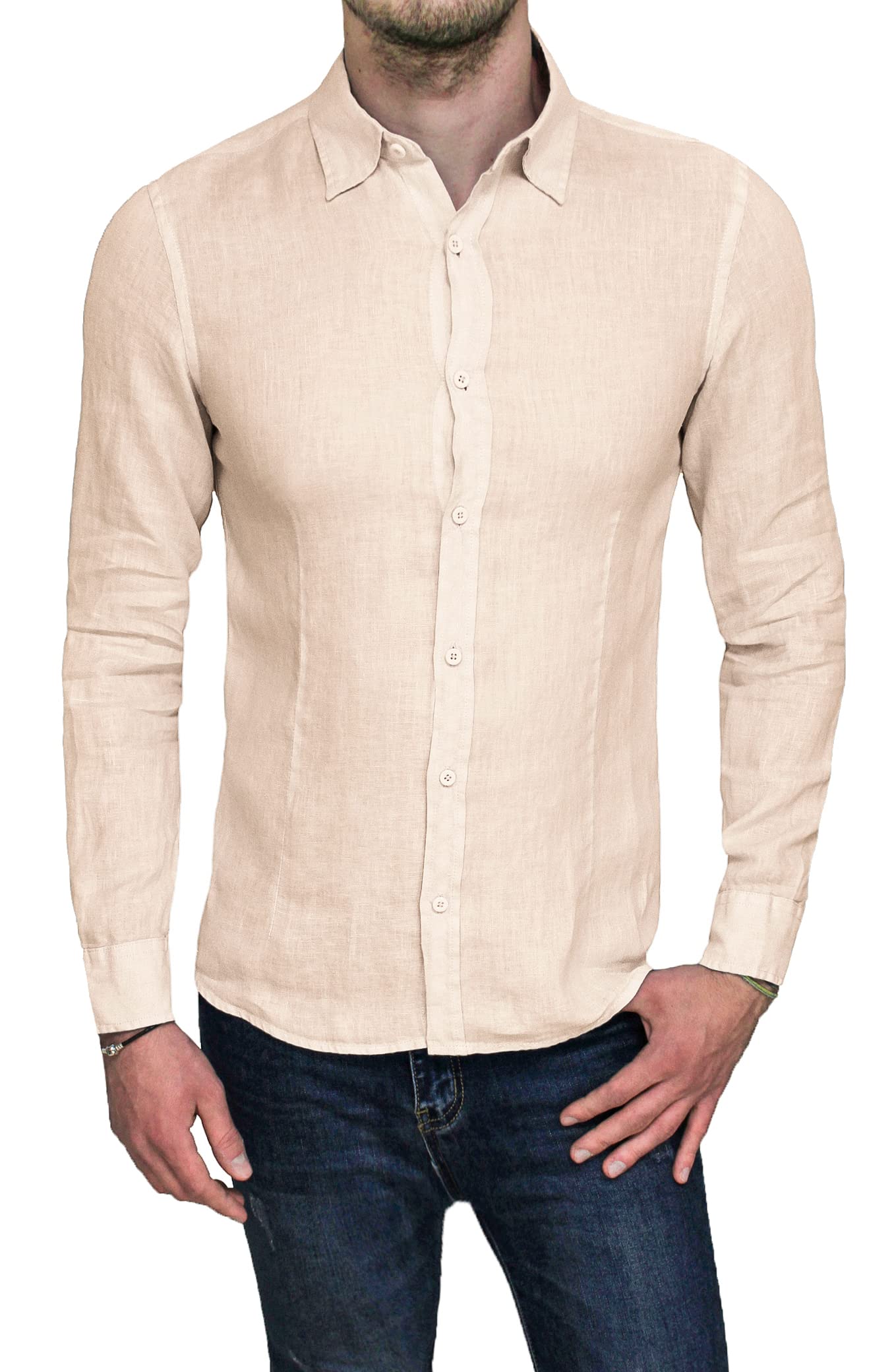 Camicia Lino Uomo Sartoriale Primavera Estate Casual Elegante