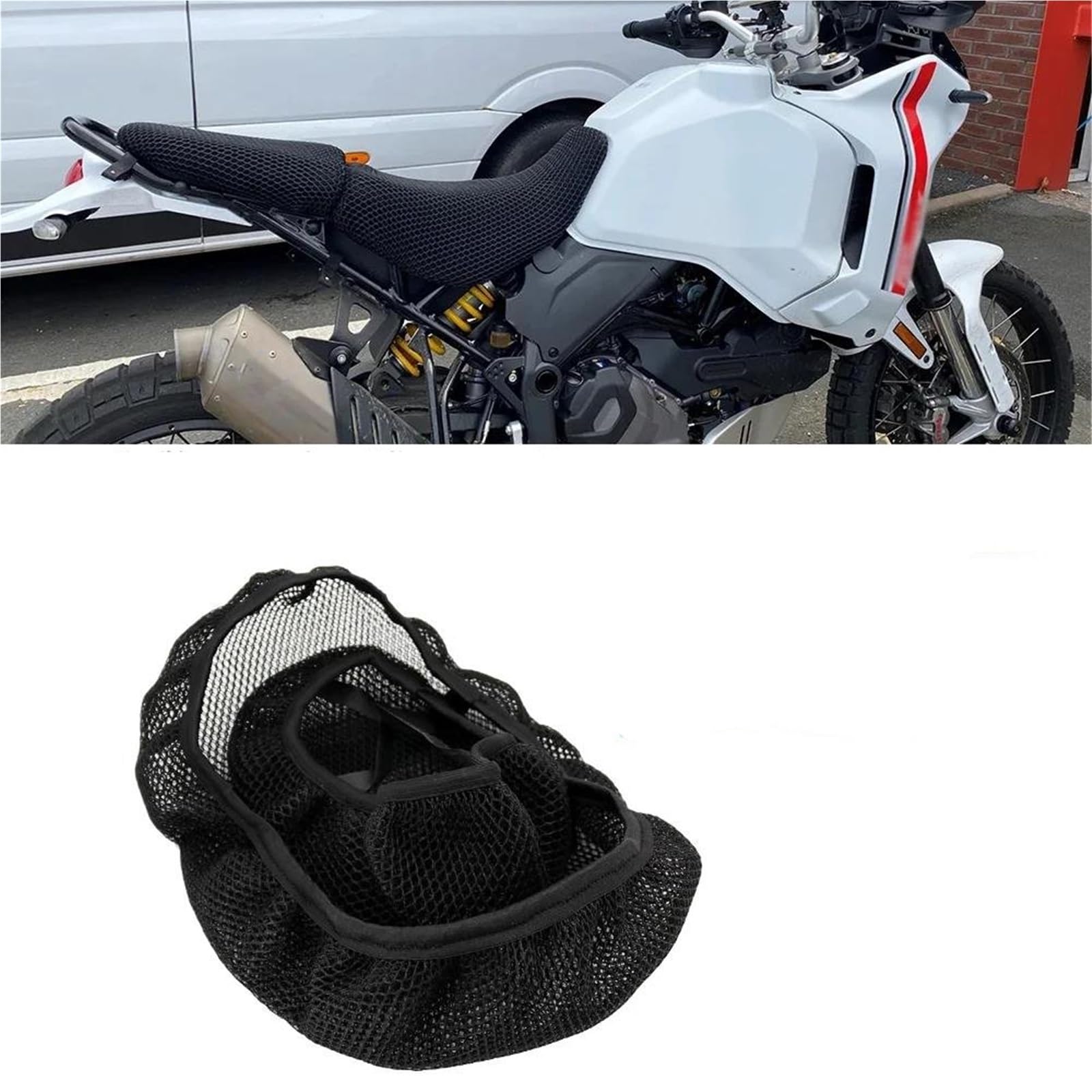 Funda Asiento Moto Malla Funda De Asiento Motocicleta para Ducati Desert X 2022, con Malla Protectora Y Cojín Nailon Diseño Nido Abeja Transpirable Cojin