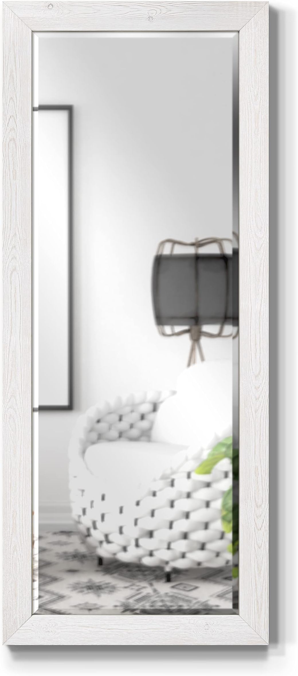 Full Length Mirror Brite White Wood Framed Full Body Rustic Farmhouse Wall Mounted Standing Large Boho Mirror Decor for Bedroom Living Room Bathroom - 61"x25" LT07