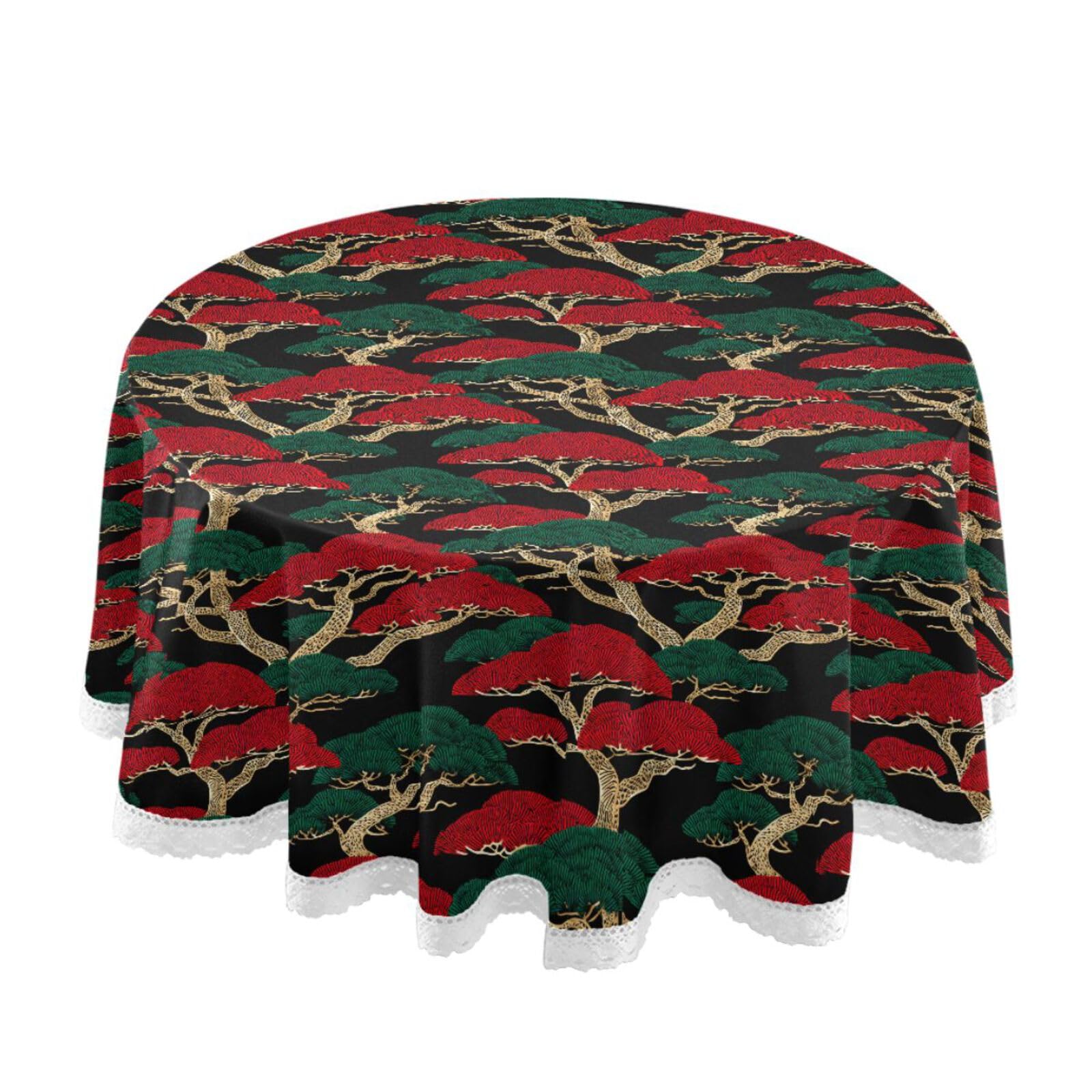 Nappe ronde moderne de 152 cm motif arbre rouge et vert