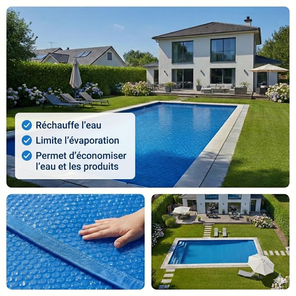 Bâche Solaire Premium 1000x500 cm, Rectangulaire, Bordée Périmètre, 500 Microns, Bleu, Couverture Piscine, 10x5m, Polyéthylène à Bulles, EDG Premium