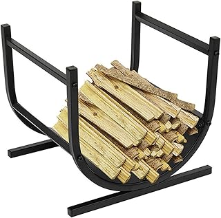 15.7 in Modern Log Rack for Fireplace Fire Pit,Curved Heavy Duty Cast Iron Waterproof Lumber Storage Stacking,Fireplace Tool Accessories,