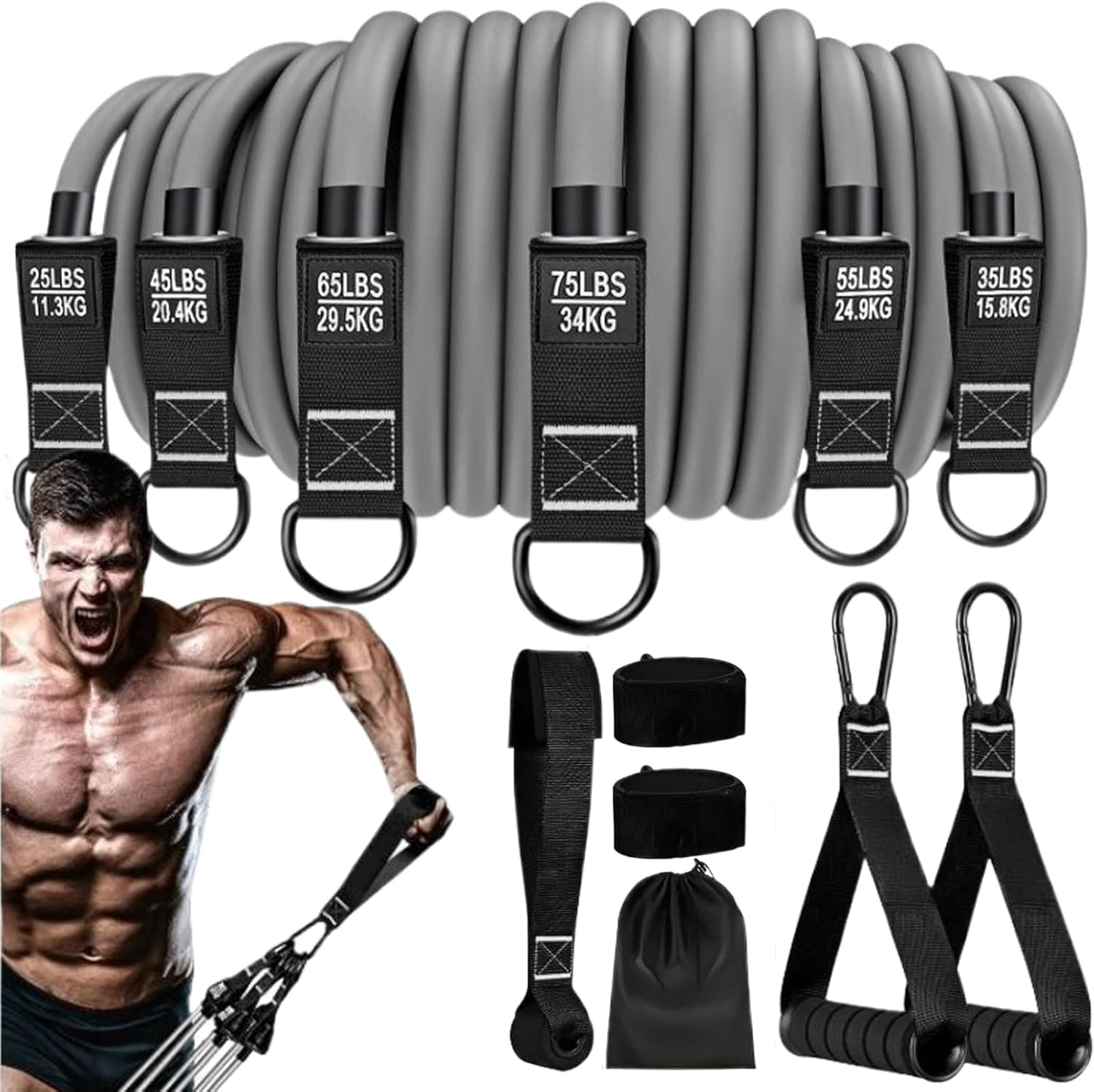 Workout Bands – Strength Bands,Heavy Duty Non-Slip Strap Equipment for Physical Strength Stretching Pilates Home Gym Outdoor Activities