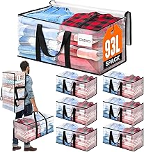 BlissTotes 6-Pack Large Moving Bags with Backpack Straps & Strong Zippers, Heavy-Duty Storage Bags Moving Boxes for Space Saving, Dorms, Transport, 93L-25 Gallons, Clear