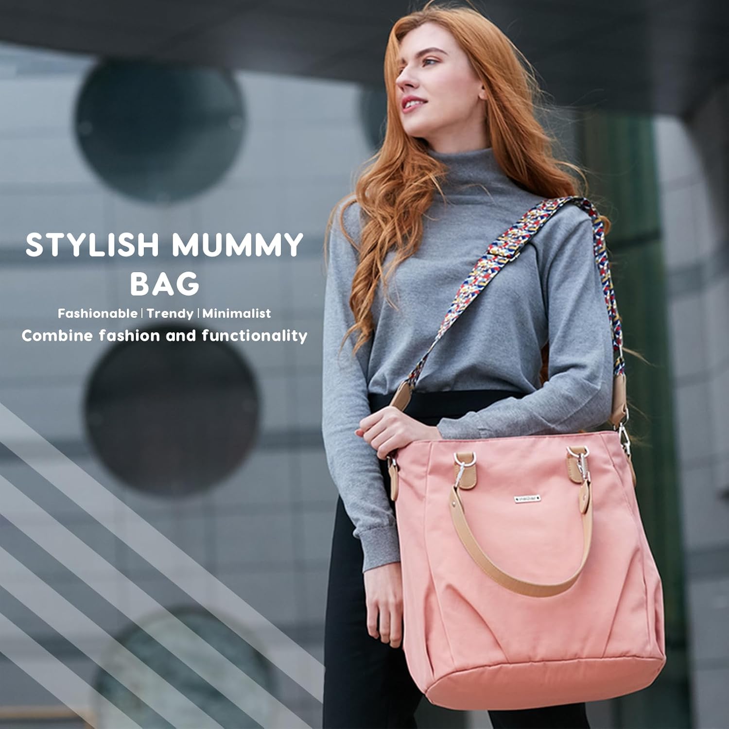 Stylish Waterproof Diaper Bag Tote,Large Capacity Nappy Changing Bag Satchel Messenger Bag Portable Travel Mummy Bag