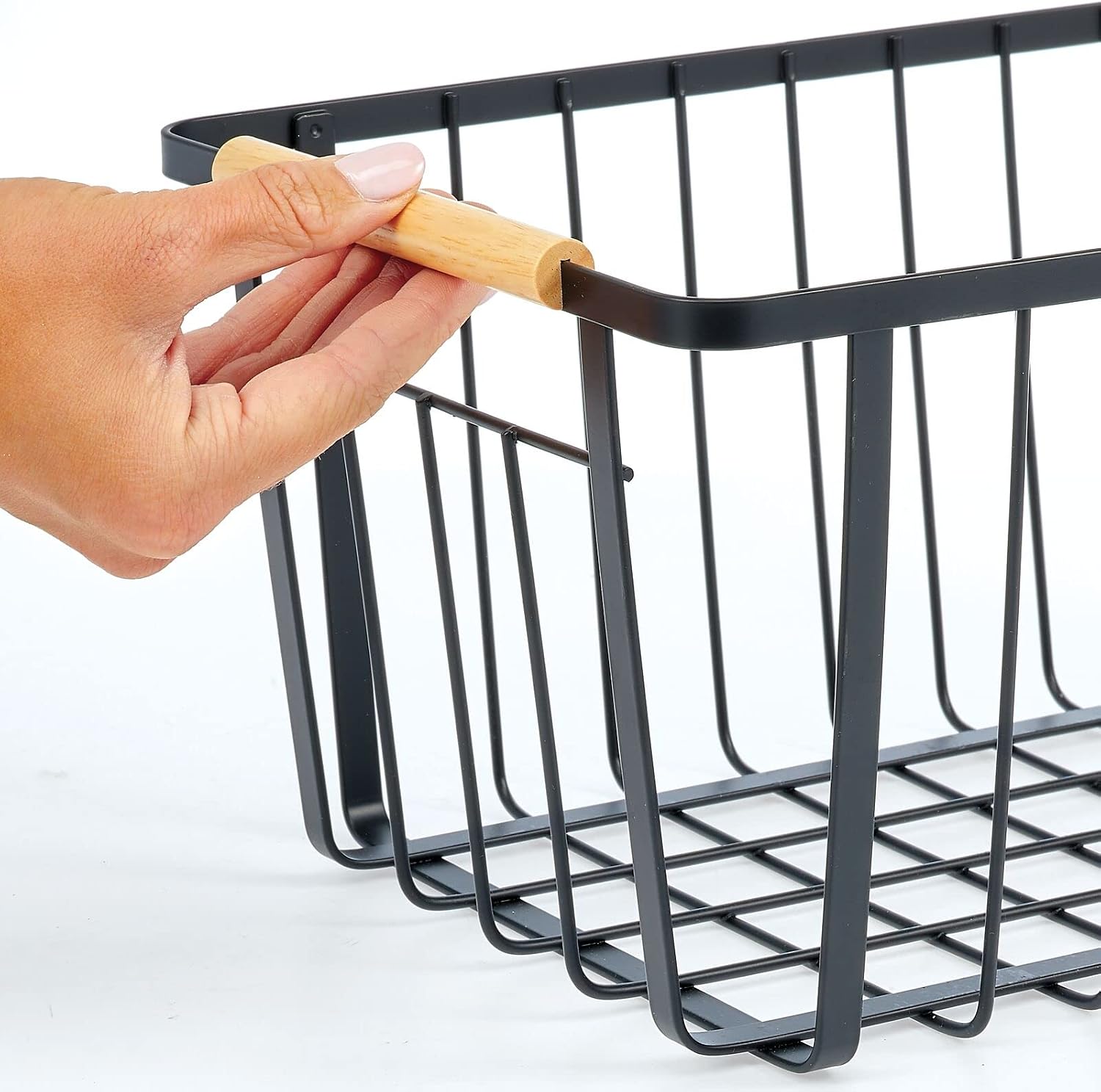 mDesign Metal Farmhouse Wire Organizer Storage Bin Basket with Handle - Rustic Container Organizers for Cabinet, Shelves, Counter, Bathroom, or Kitchen Pantry - Set of 6 - Matte Black