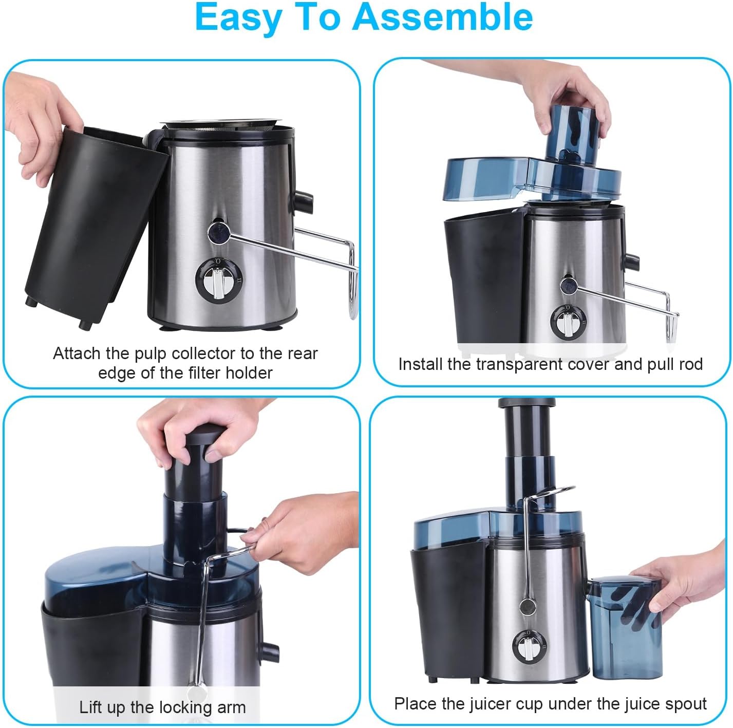 KOCASO 1000W Centrifugal Juicer Juice Extractor with 2 Speeds 2.6in Wide Feed Chute 17Oz Juicer Cup 54Oz Pulp Collector Electric Juicer for Fruits Vegetables