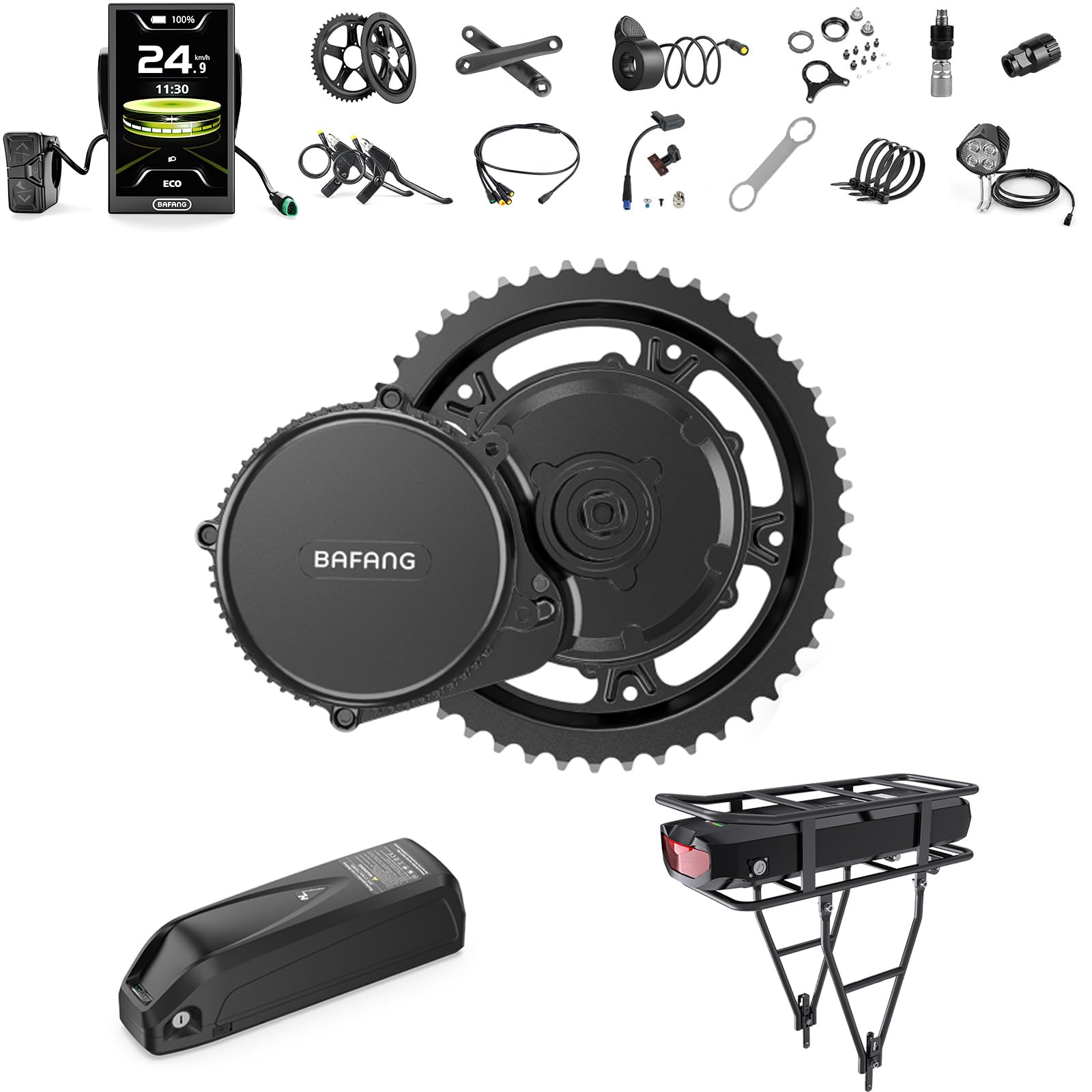 BAFANG Motor Central 48V-75O BBS02B – Kit de conversión con batería (Opcional) y Pantalla LCD para Eje pedalier 68-73/90-100 mm, Kit Bicicleta eléctrica 8fun BBS02 G340, protocolo Can